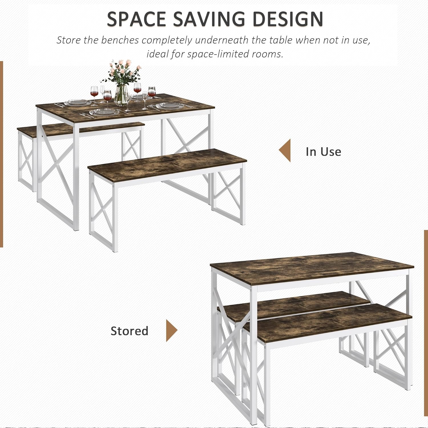 VECELO Kitchen Table with 2 Benches for 4 - VECELO