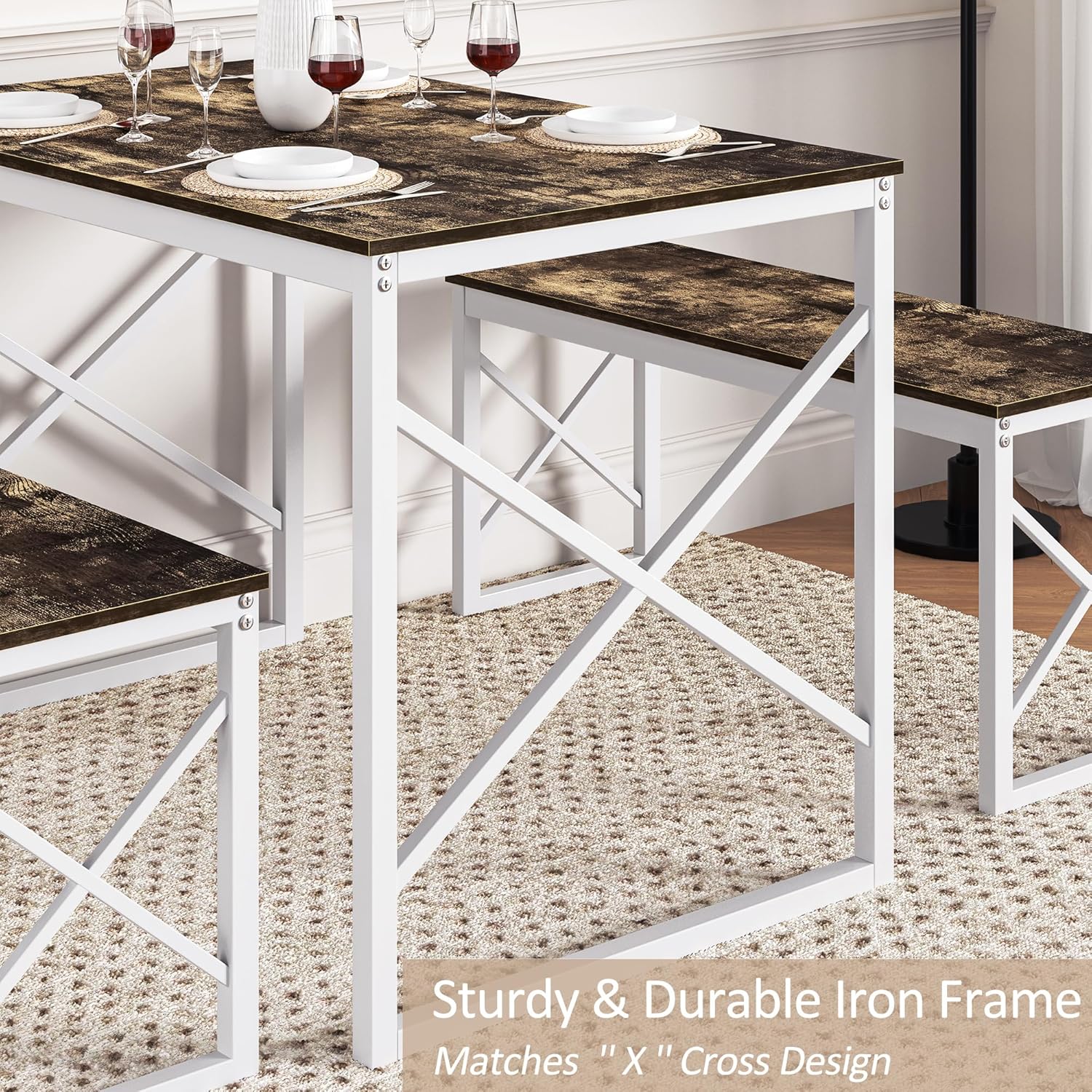 VECELO Kitchen Table with 2 Benches for 4 - VECELO