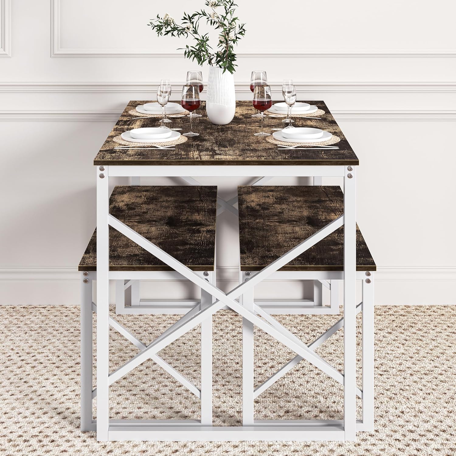 VECELO Kitchen Table with 2 Benches for 4 - VECELO