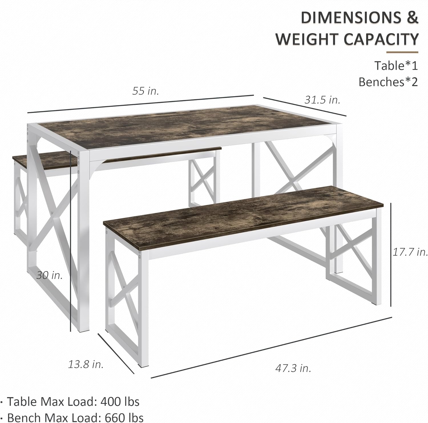 VECELO Kitchen Table with 2 Benches for 4 - VECELO