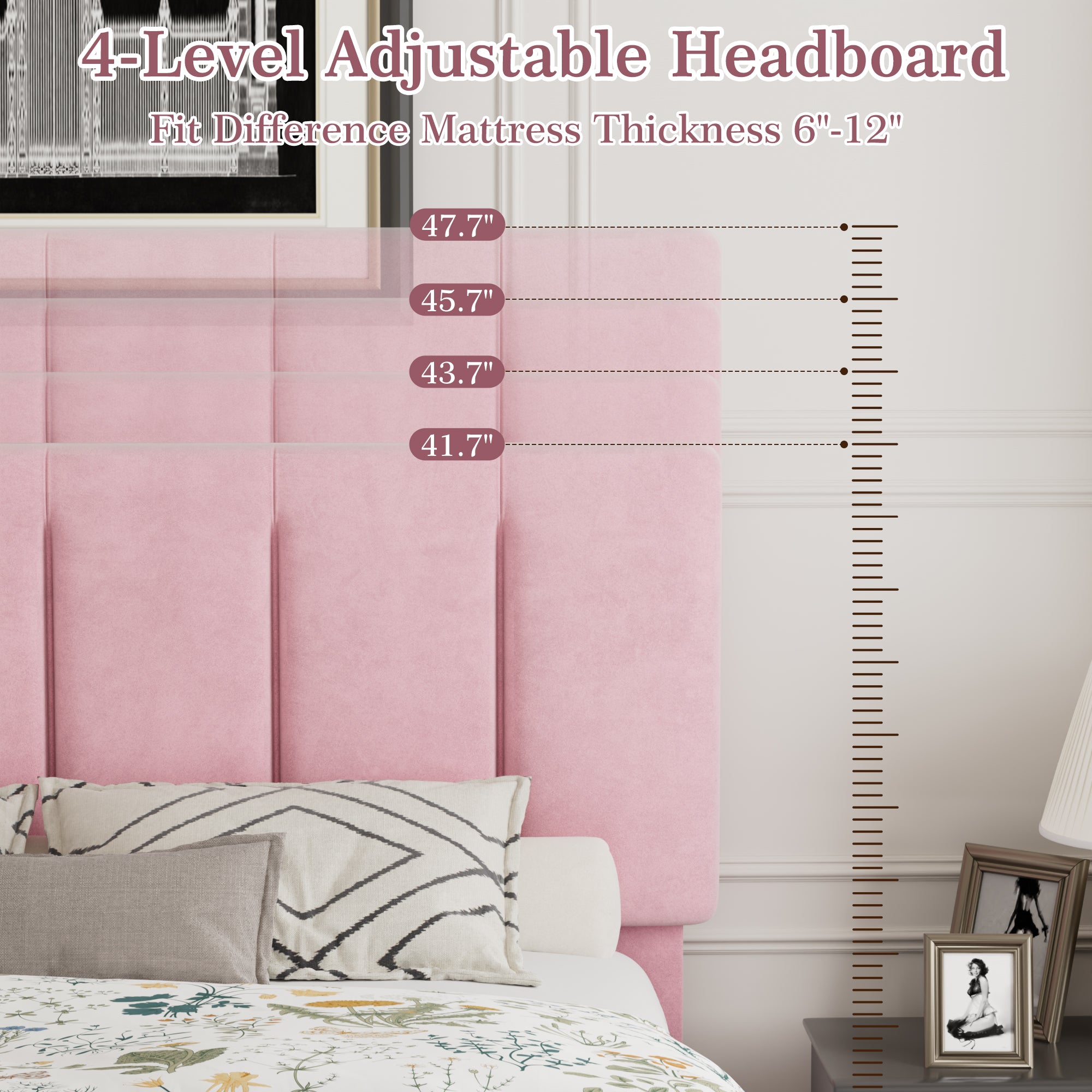 VECELO Modern Upholstered Platform Bedframe, Adjustable Headboard - VECELO