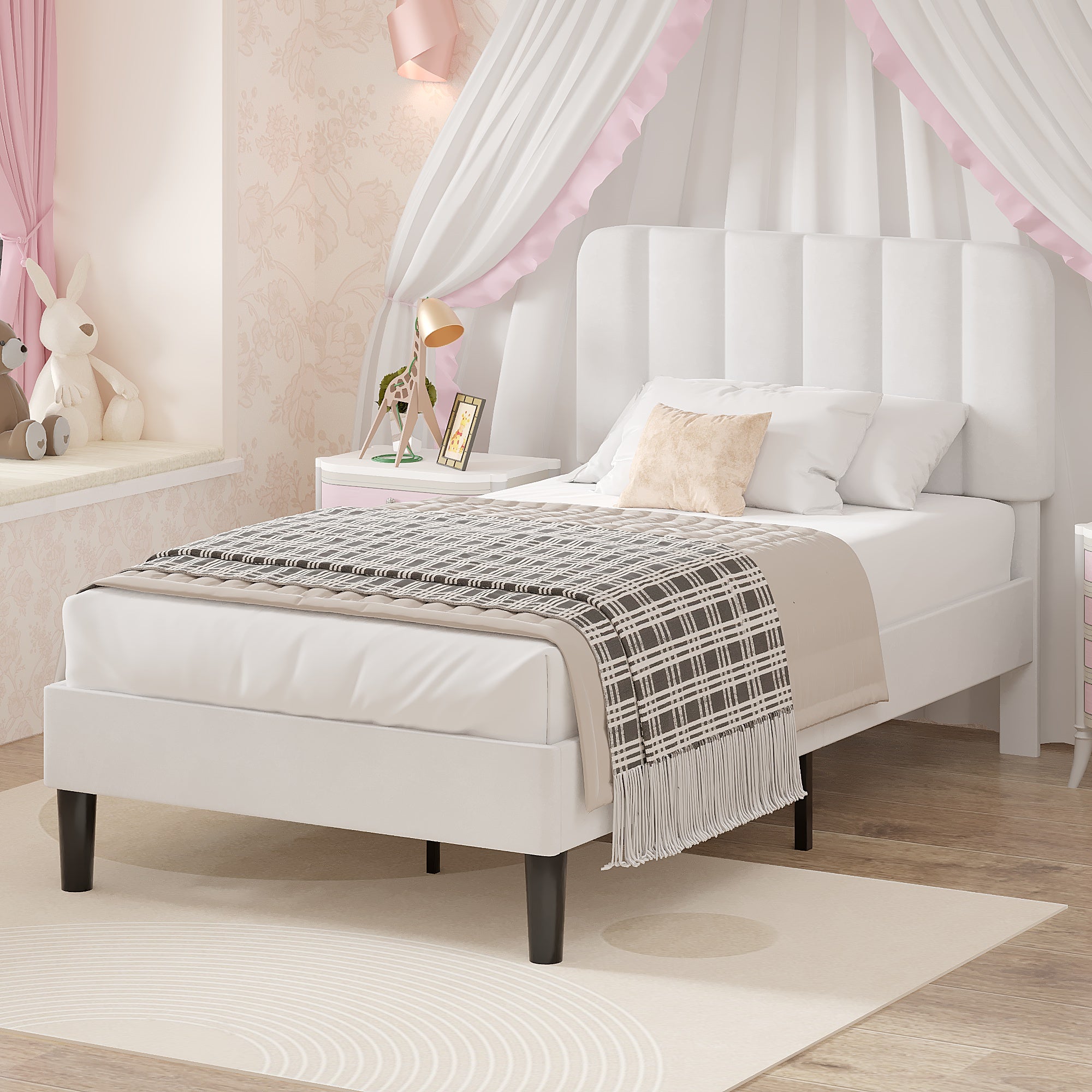 VECELO Upholstered Platform bedframe with Adjustable Headboard