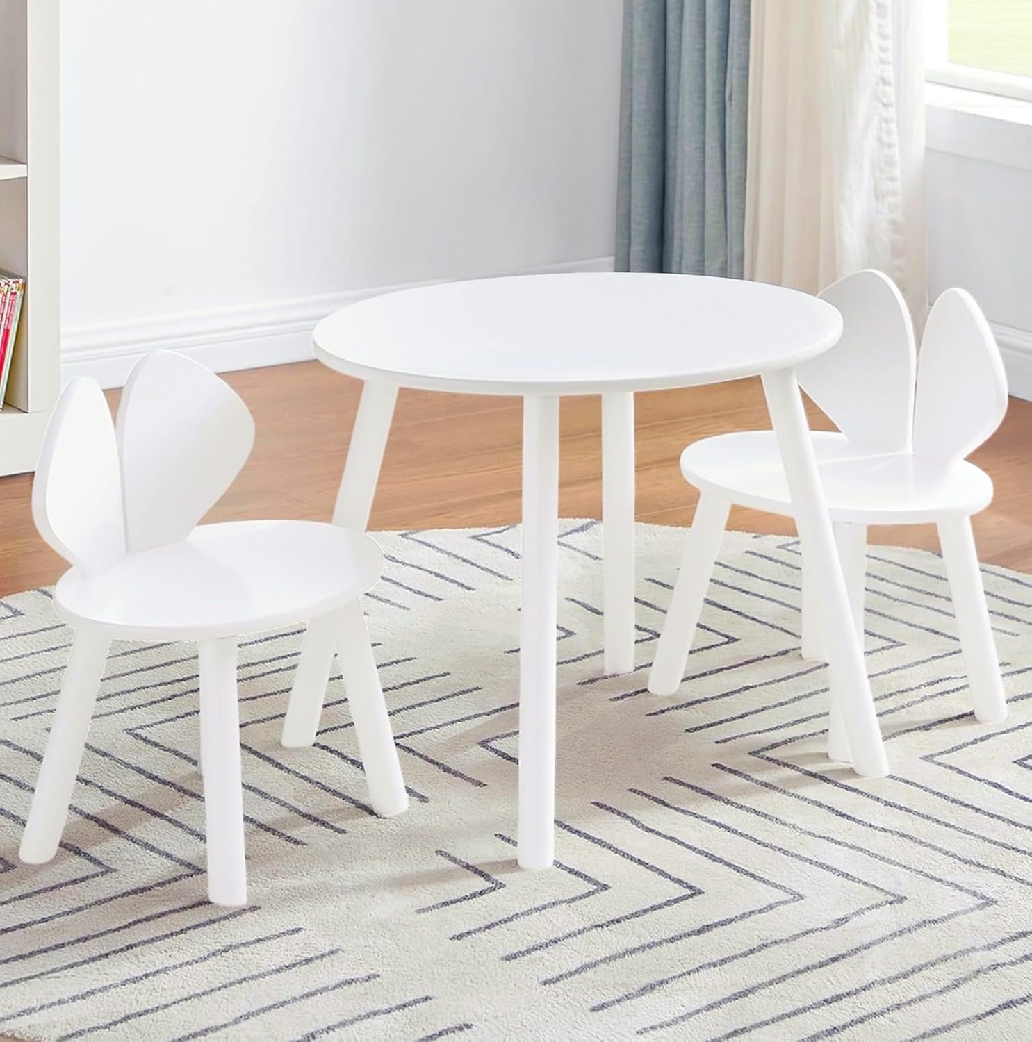 VECELO Kids Table and Chairs Set, Oval Tabletop and Rabbit Chairs