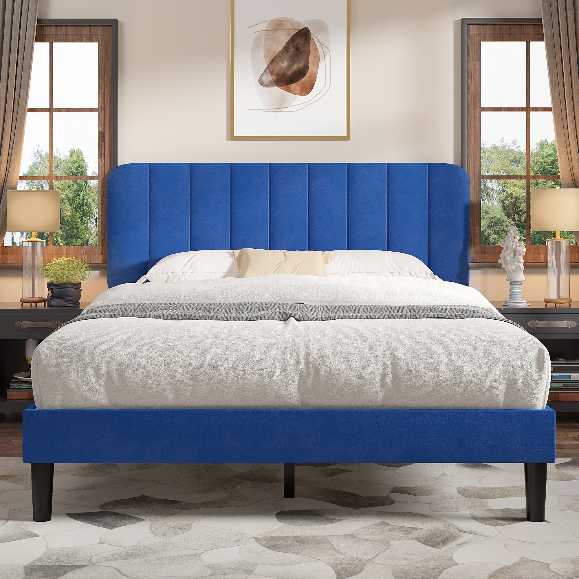 VECELO Upholstered Platform bedframe with Adjustable Headboard