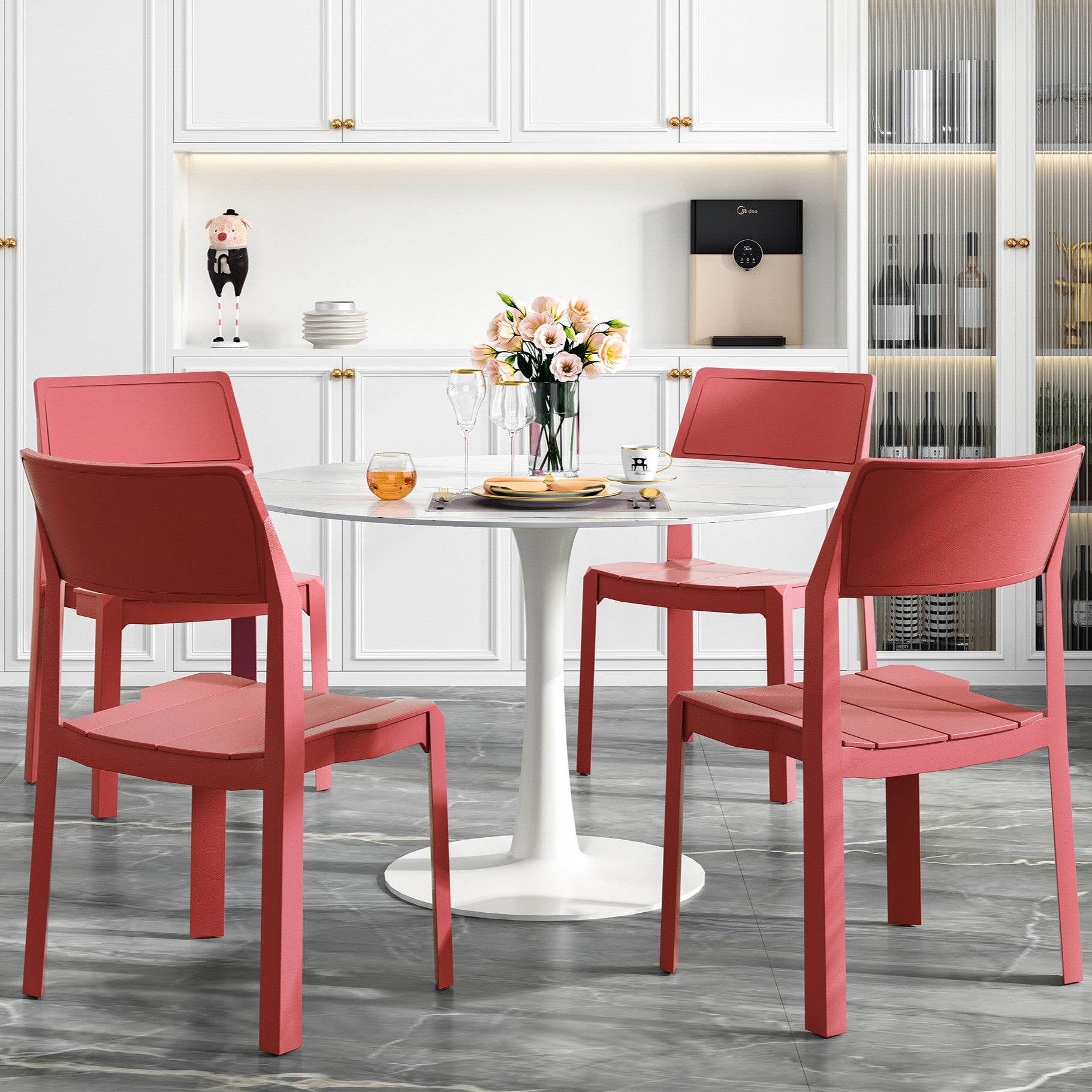 VECELO Dining Chairs Set of 4, Stackable Plastic Kitchen Chairs - VECELO