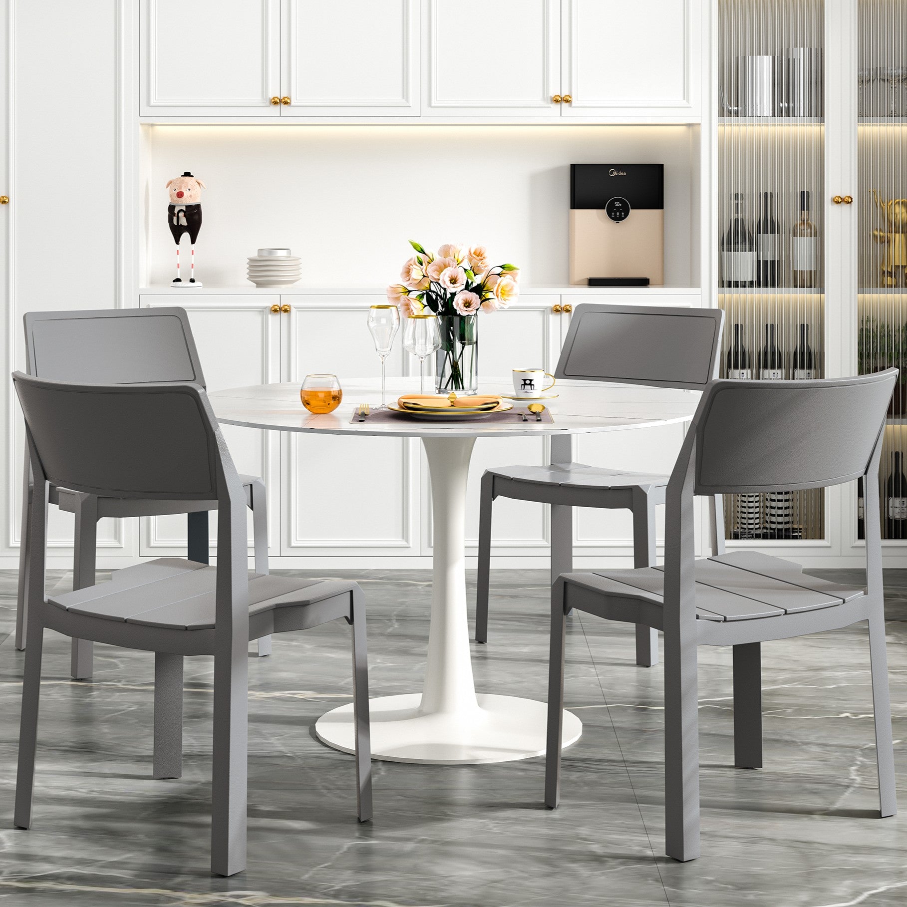 VECELO Dining Chairs Set of 4, Stackable Plastic Kitchen Chairs - VECELO