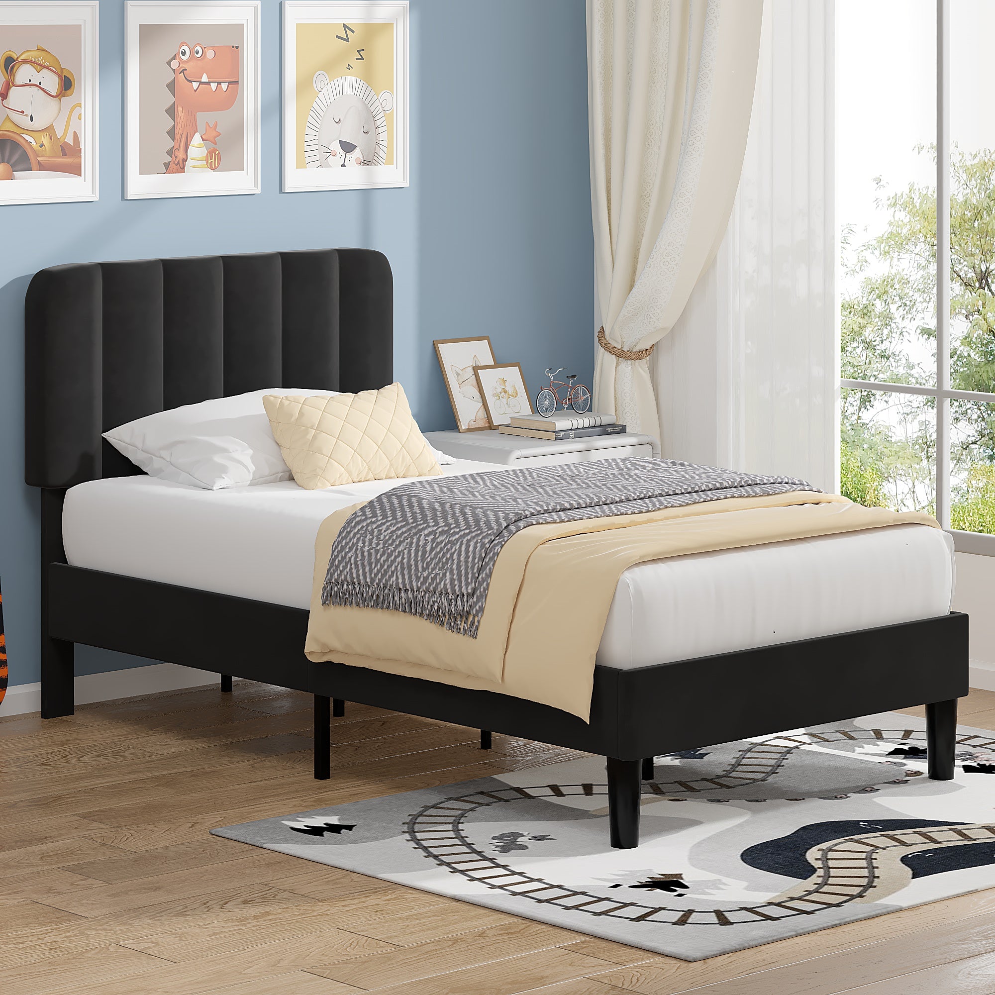 VECELO Upholstered Platform bedframe with Adjustable Headboard