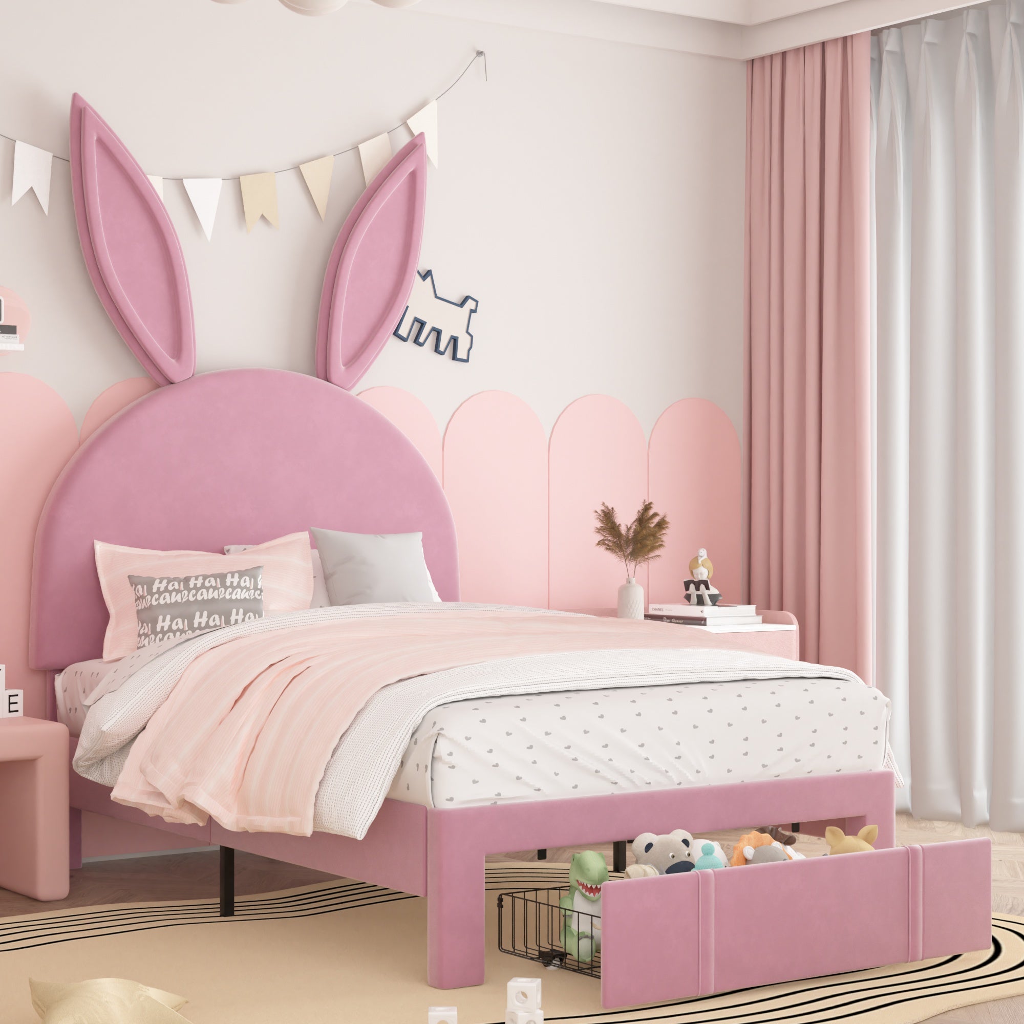 VECELO Twin Upholstered Bed Frame with Storage Drawer