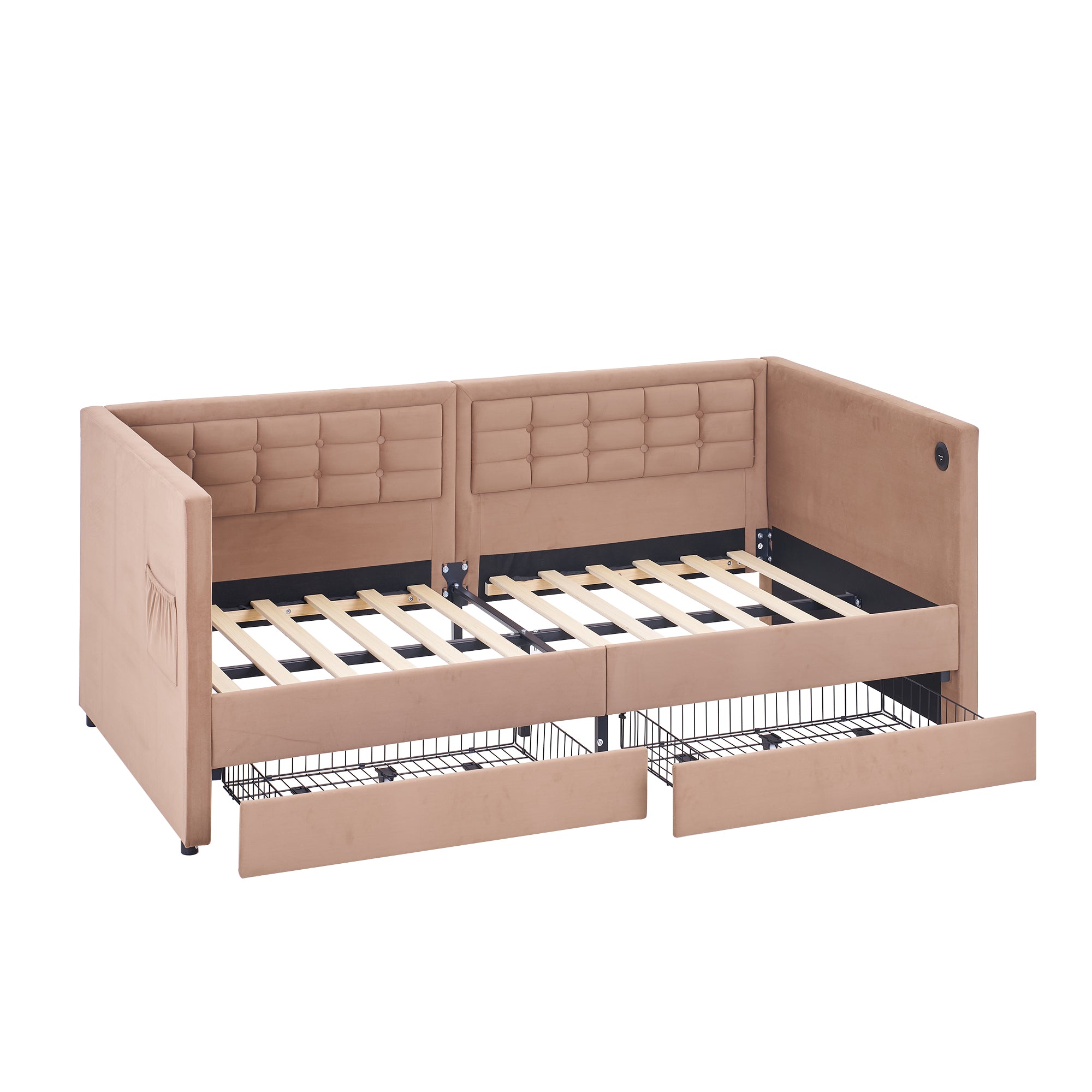 VECELO Twin Daybed with Storage Drawers, Upholstered Day Bed with Button Tufted headboard and Wood Slat Support