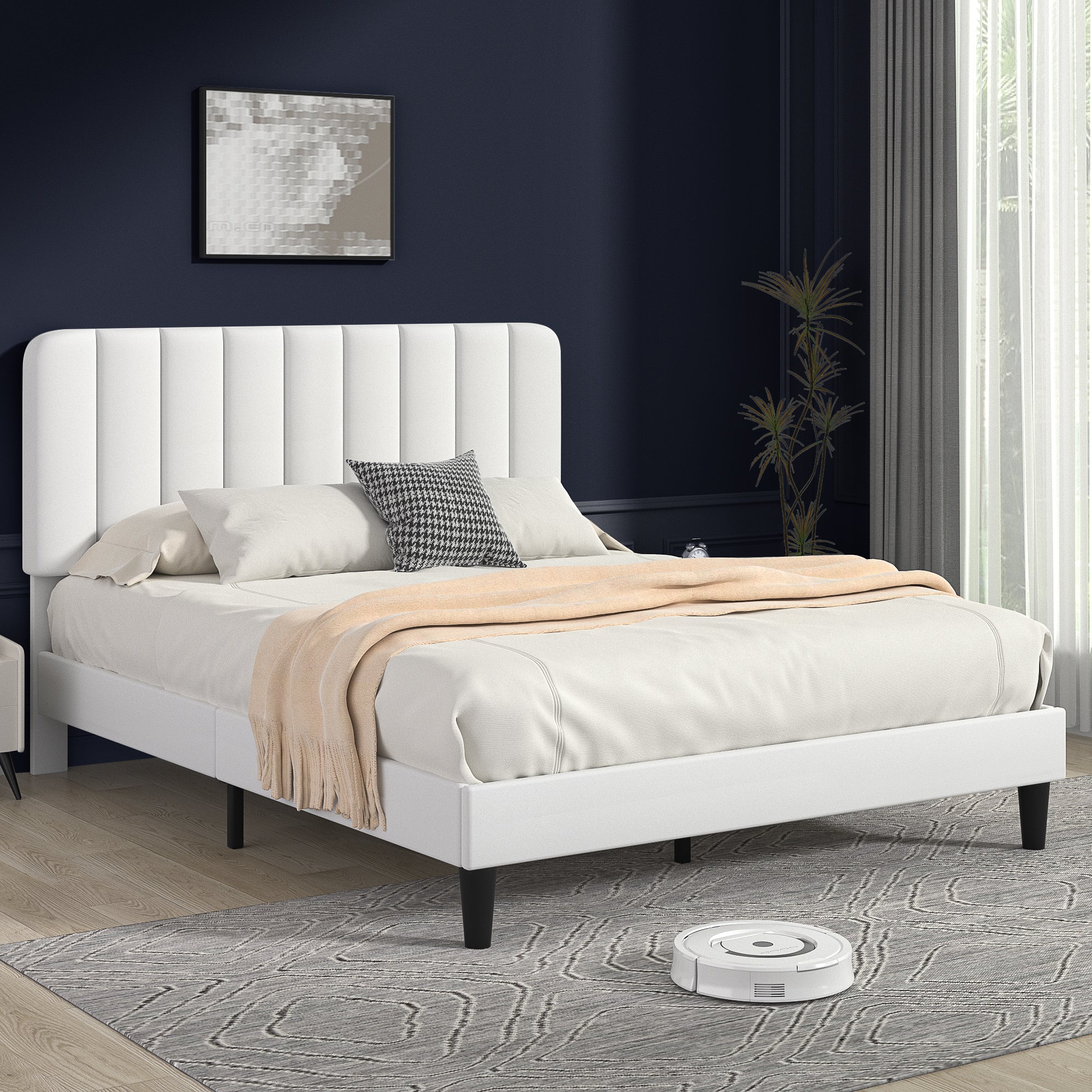 VECELO Upholstered Platform bedframe with Adjustable Headboard