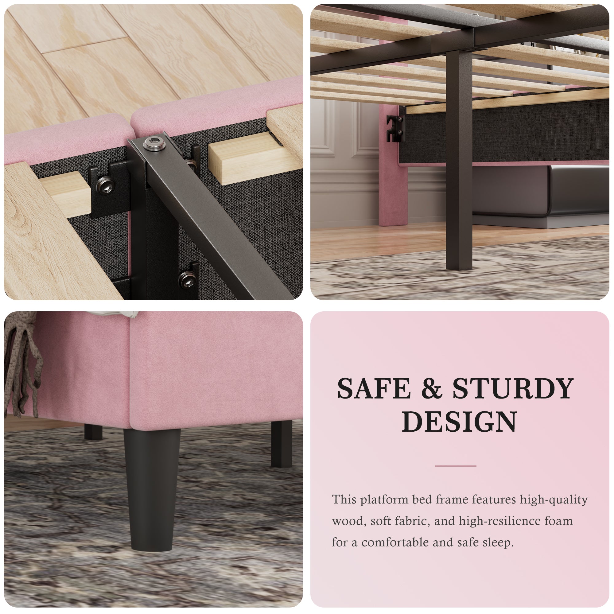 VECELO Modern Upholstered Platform Bedframe, Adjustable Headboard