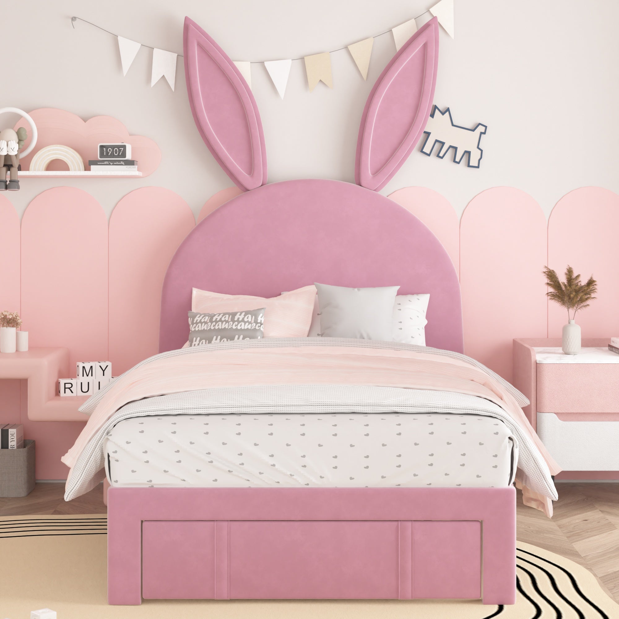 VECELO Twin Upholstered Bed Frame with Storage Drawer