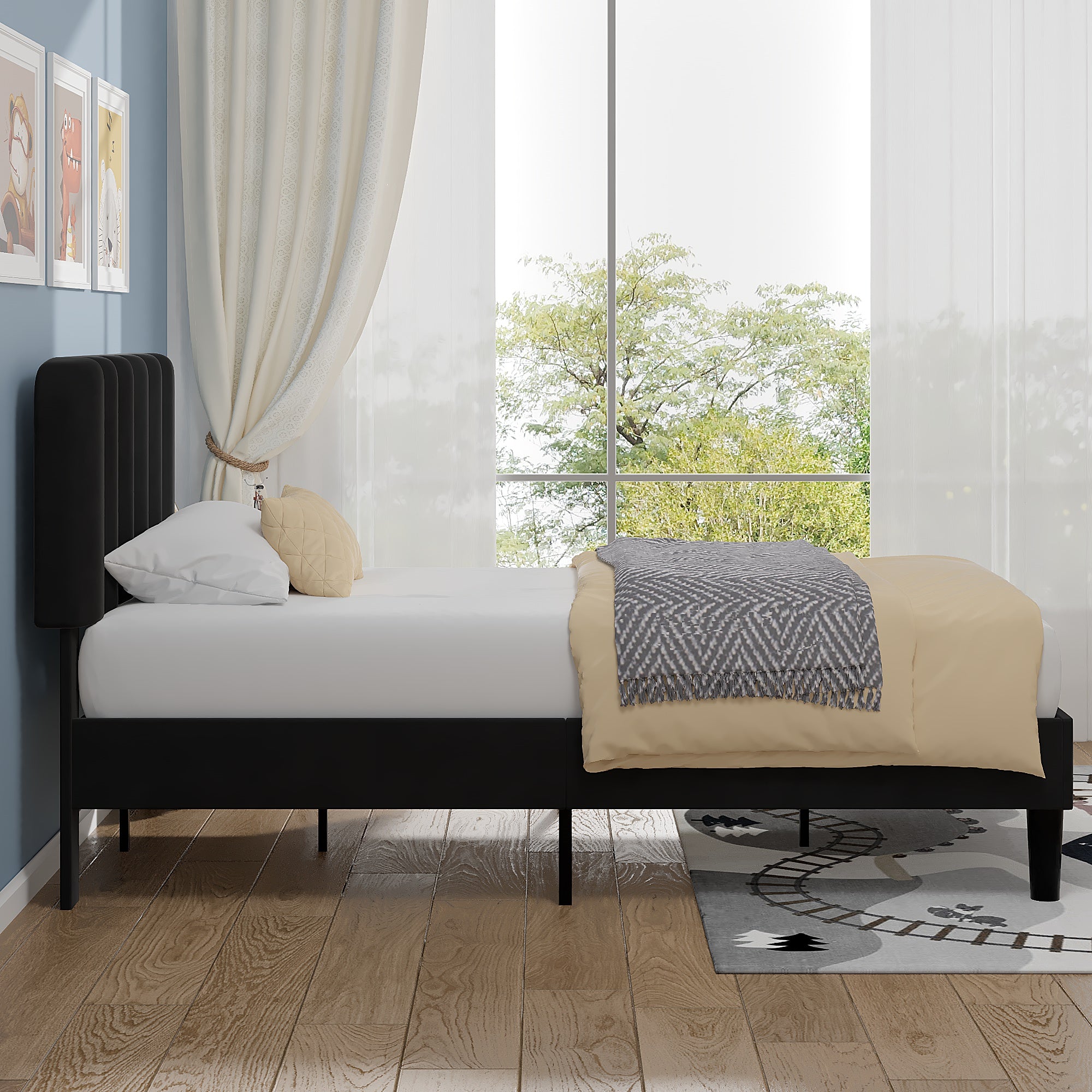 VECELO Upholstered Platform bedframe with Adjustable Headboard