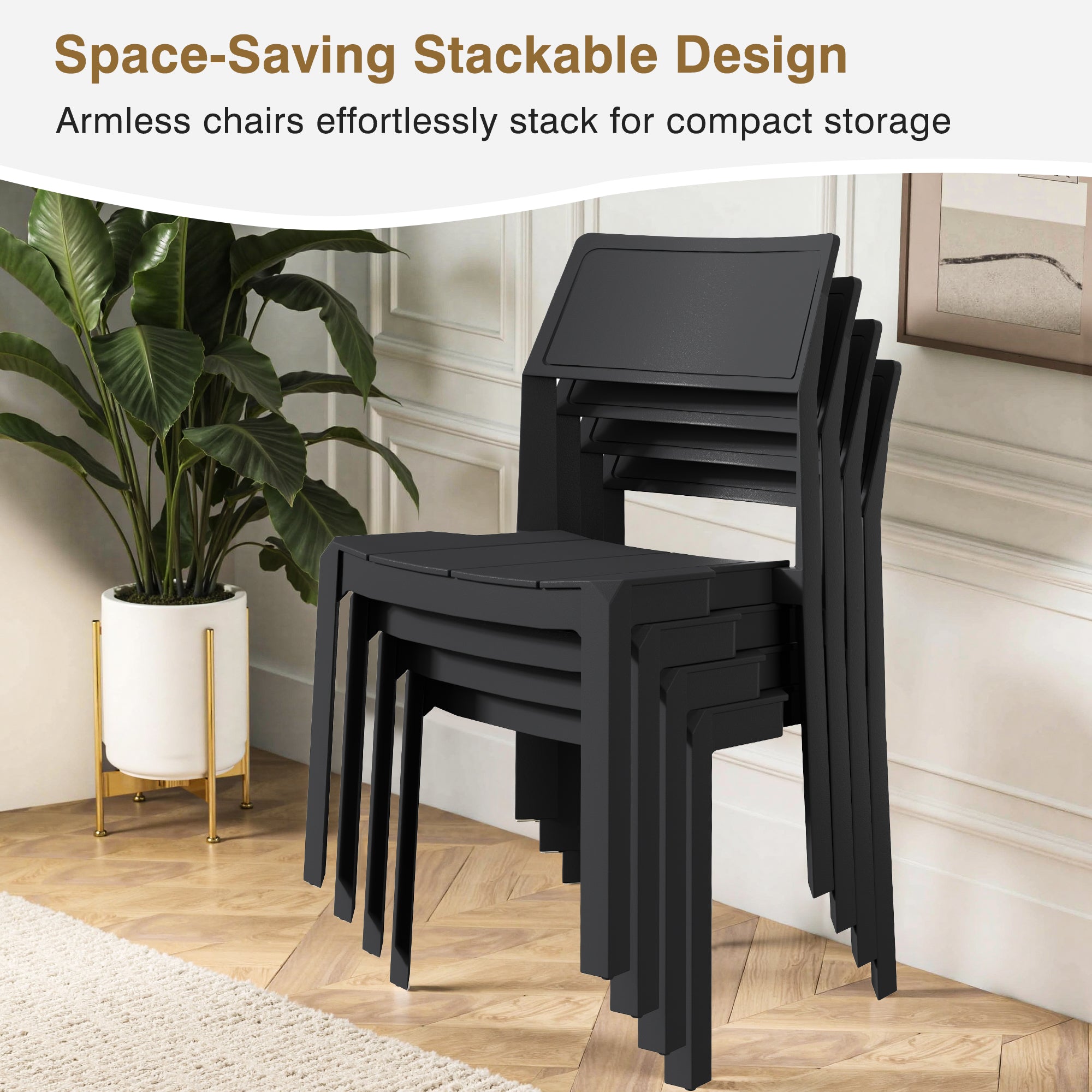 VECELO Dining Chairs Set of 4, Stackable Plastic Kitchen Chairs - VECELO