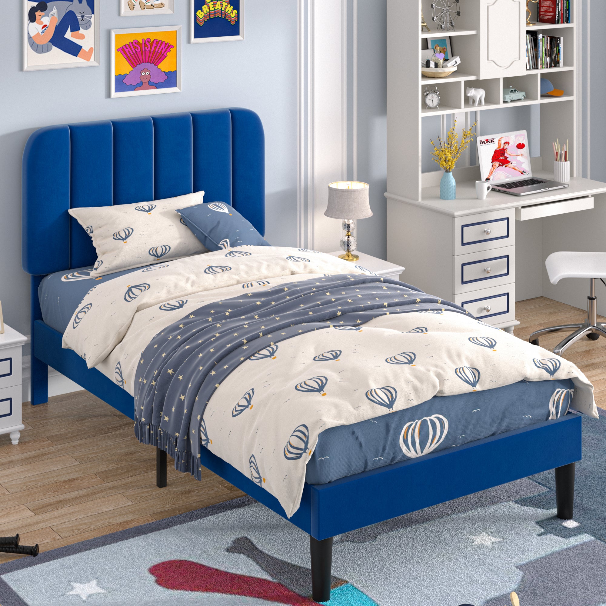 VECELO Upholstered Platform bedframe with Adjustable Headboard