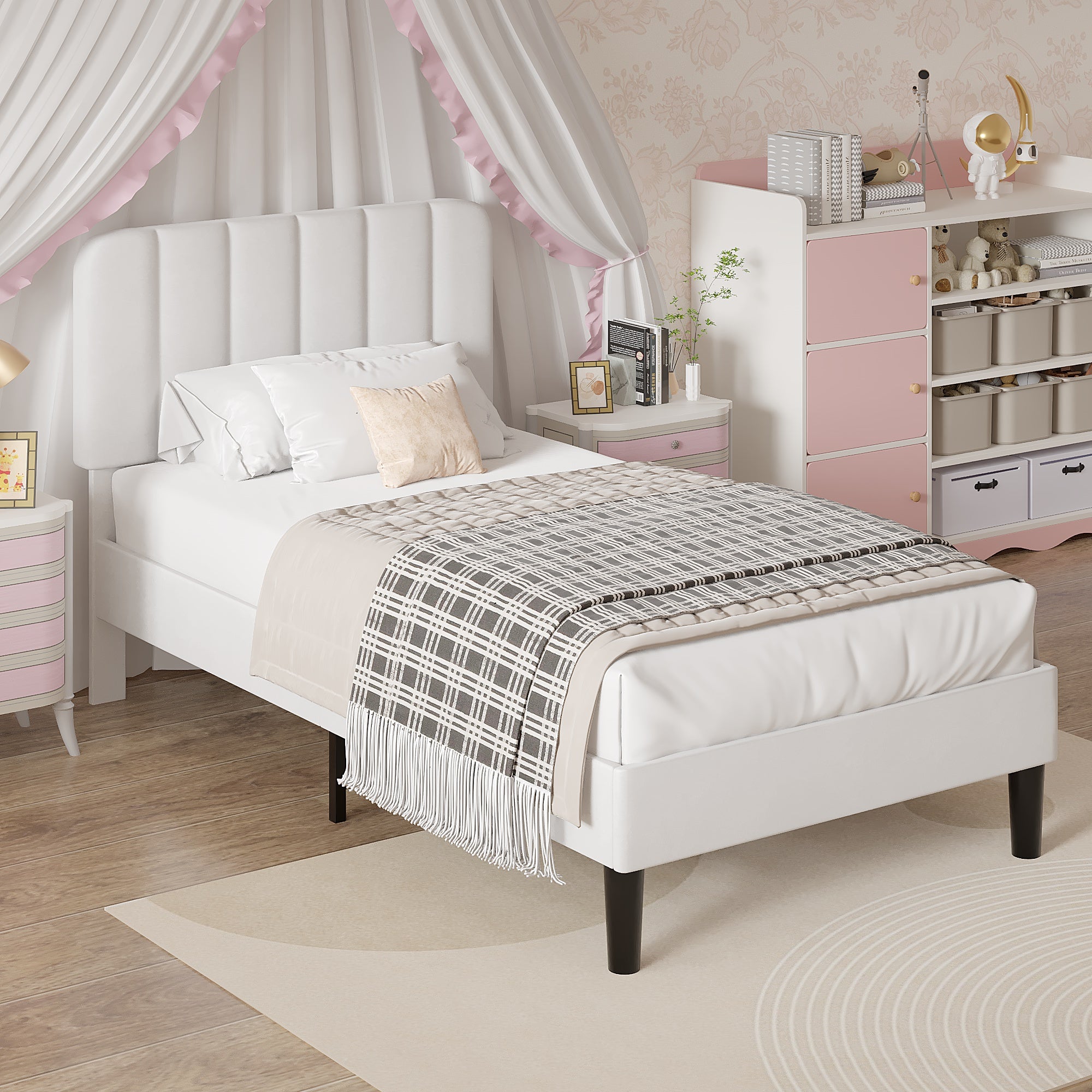 VECELO Upholstered Platform bedframe with Adjustable Headboard