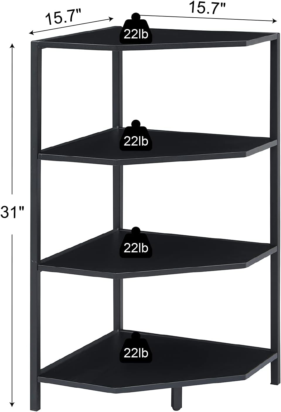 VECELO 31 Inch Corner Shelf, 4-Tier Display Shelves