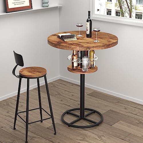 VECELO 3 Piece Bar Table Set, Small 2-Tier Round Pub Table with Barstools