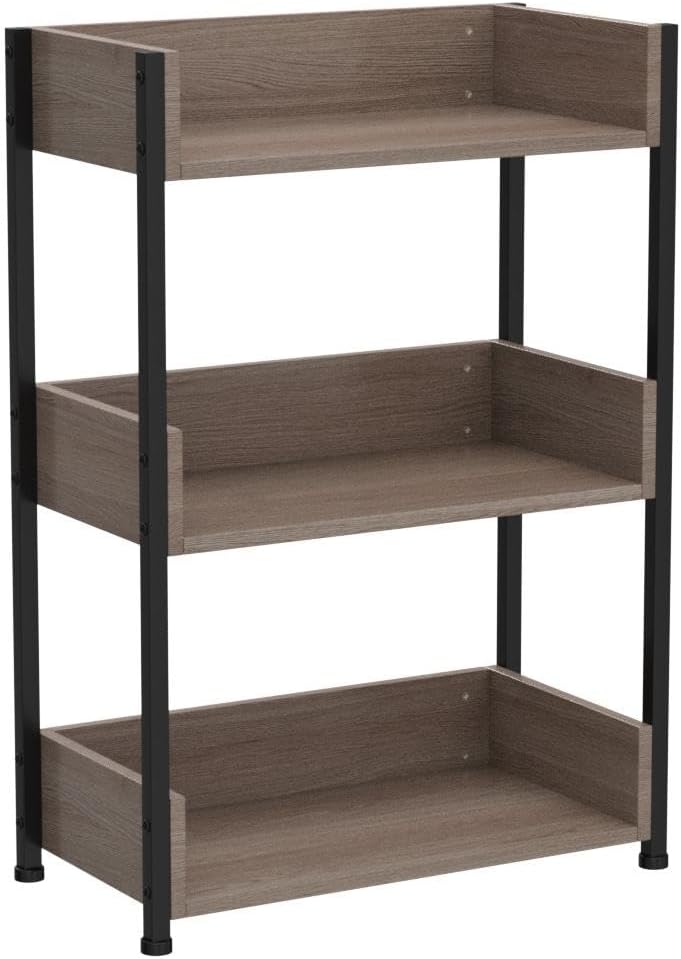 VECELO Bookshelf, 30" H Small Bookcase,3-Tier Storage Organizer,Wood Bookcase with Steel Frame