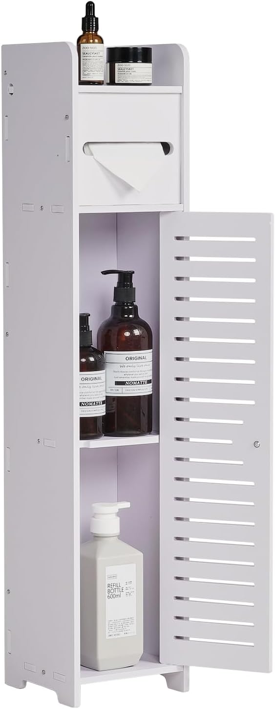 VECELO Small Bathroom Cabinet, Storage Cabinet with Toilet Paper Scroll