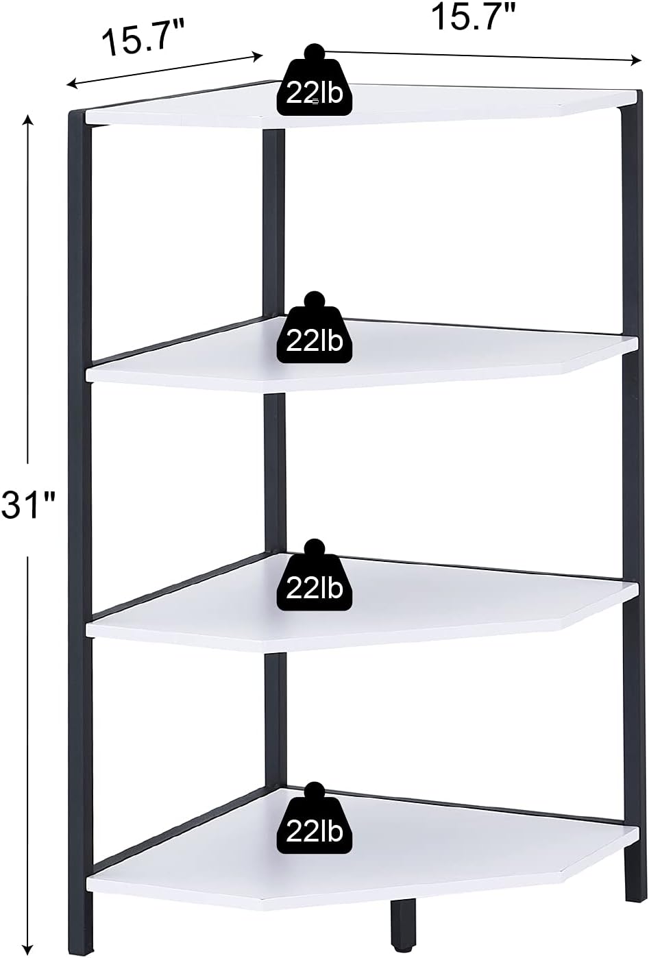 VECELO 31 Inch Corner Shelf, 4-Tier Display Shelves