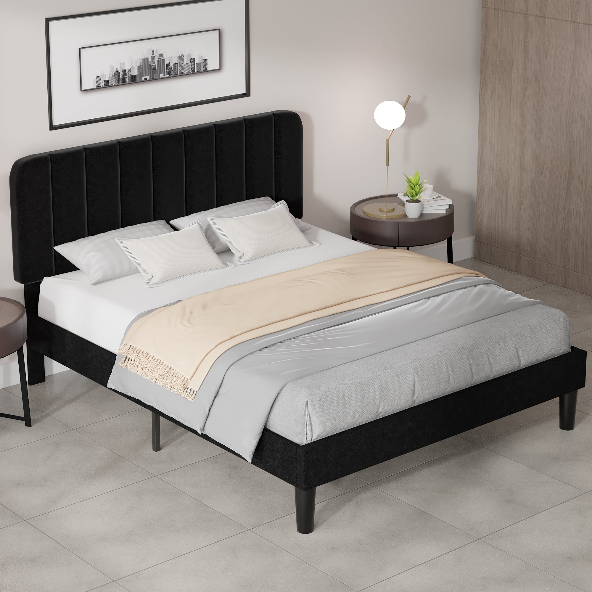 VECELO Upholstered Platform bedframe with Adjustable Headboard