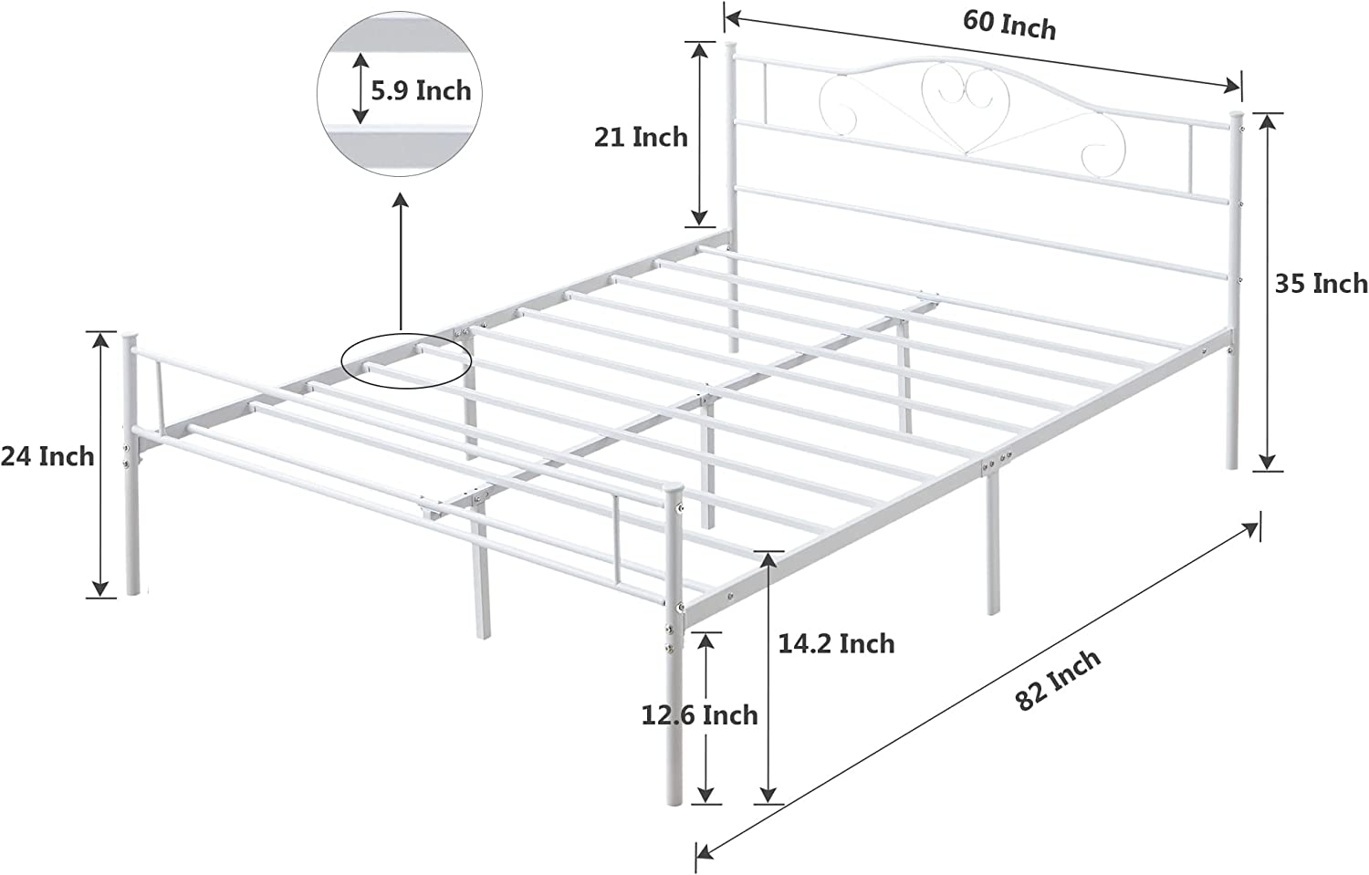 VECELO Metal Platform Bed Frame Mattress Foundation Decorative Headboard & Footboard