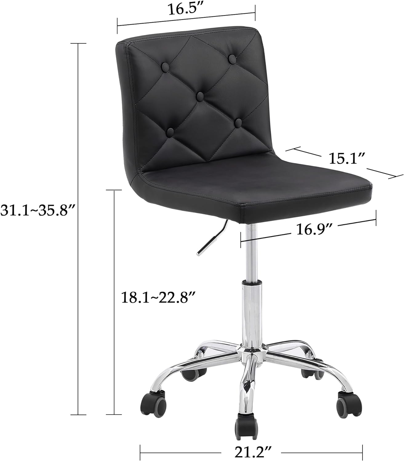 VECELO PU Leather Mid-Back Armless Desk Chair Adjustable Height 360° Rolling Swivel
