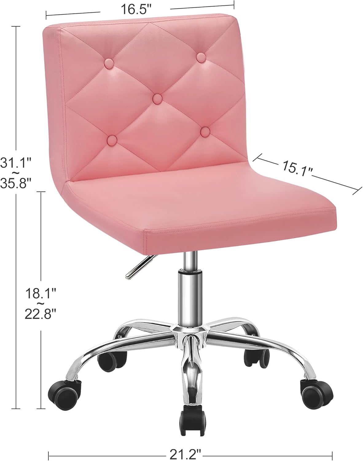 VECELO PU Leather Mid-Back Armless Desk Chair Adjustable Height 360° Rolling Swivel