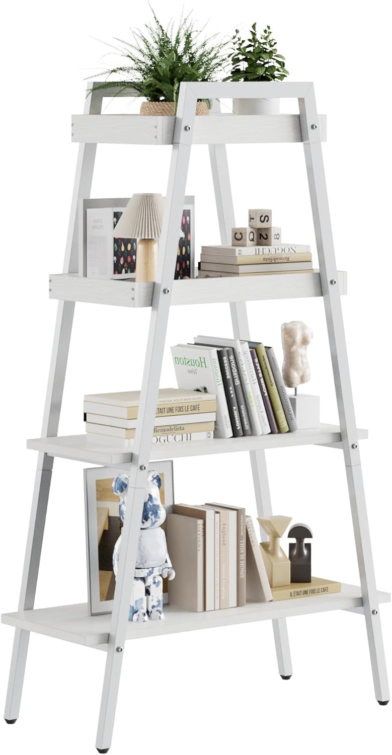 VECELO Ladder Shelf/Display Shelf 4 Tier Storage Bookcase Rack Wood & Steel