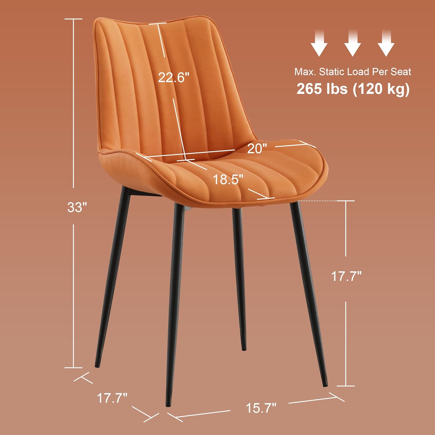 VECELO Dining Chairs Set of 2, Velvet Fabric & Metal Frame