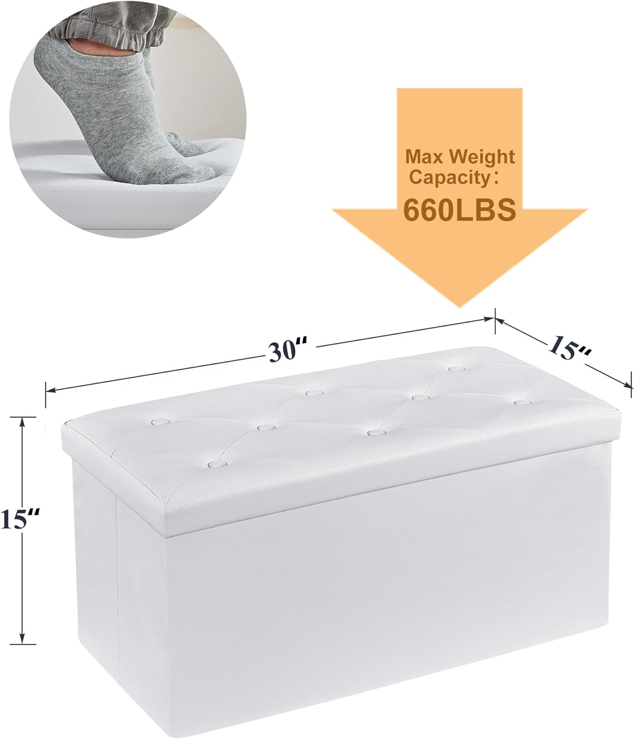 VECELO Storage Ottoman Bench End of Bed 43'' Footstool Footrest Stool Shoestool