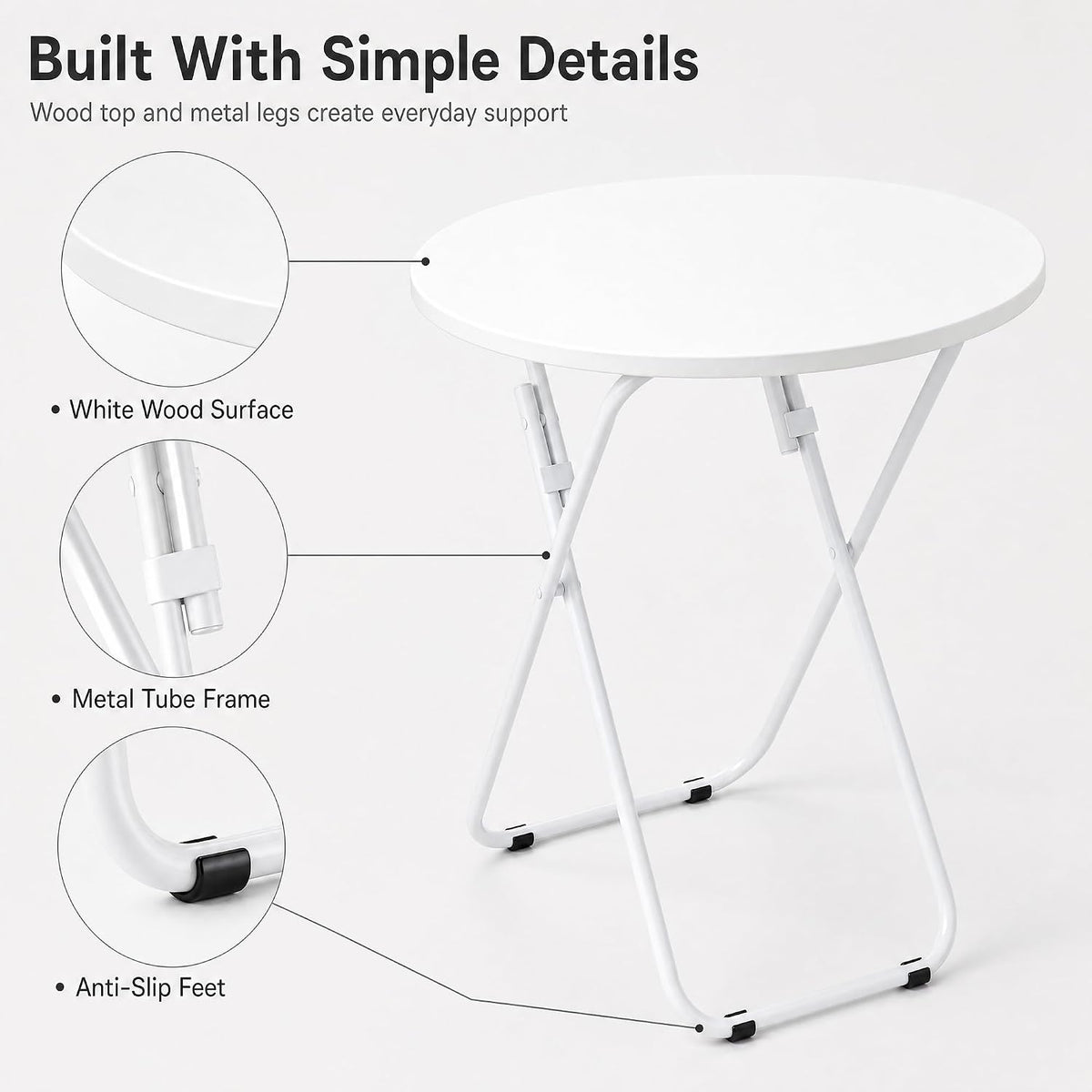 VECELO Folding Round Table, Patio Outdoor Dining Table, Wood Top Metal Frame No Assembly Required