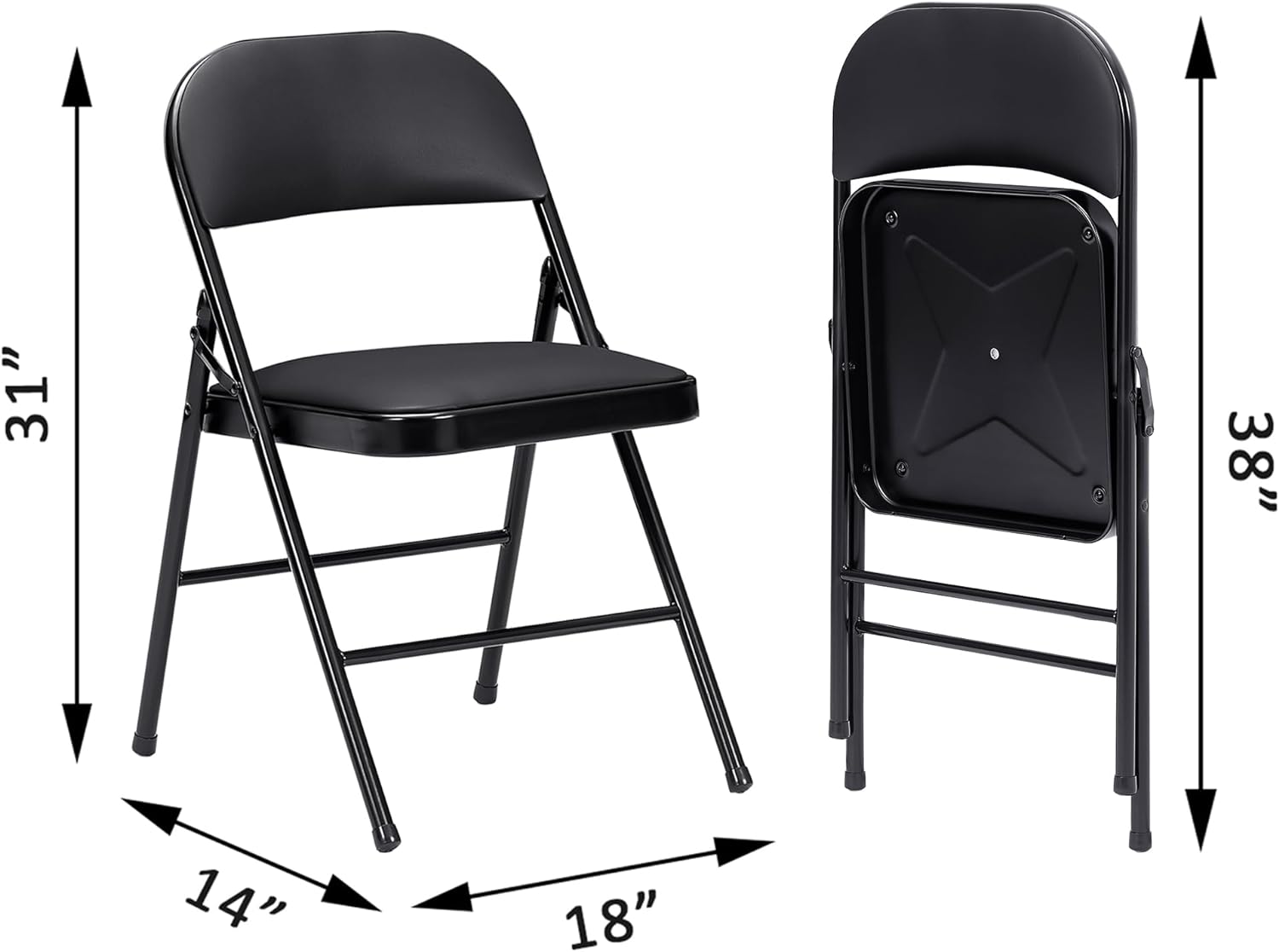 VECELO 4-Pack Folding Chairs Portable Metal with Ultra Soft PU Padded Cushion Seats
