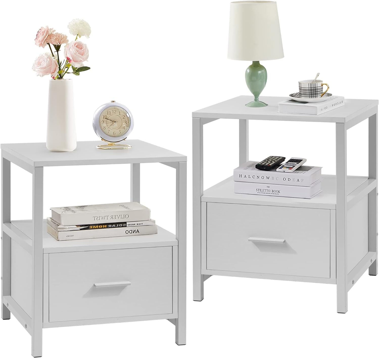 VECELO Nightstand Modern Square End Side Table, 1 Pack/2 Packs