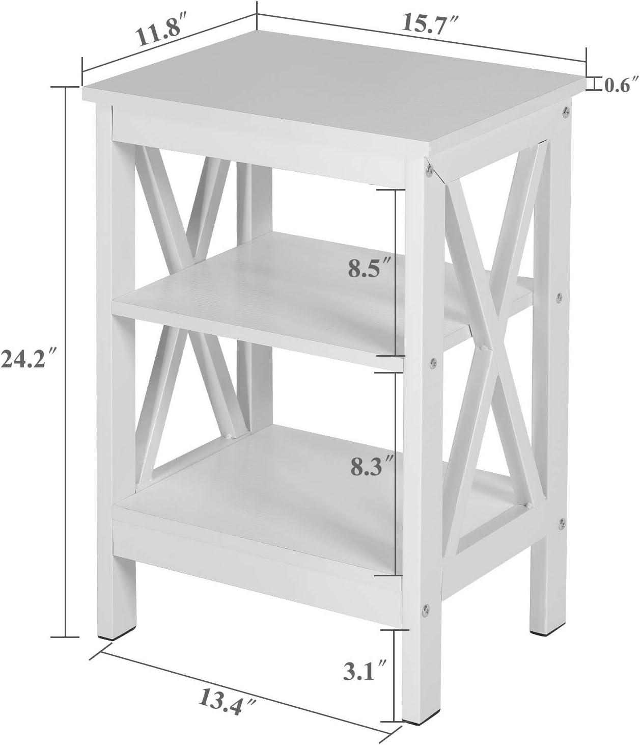 VECELO Modern Nightstand Side End Table with 3-Tiers Open Storage Shelf, 1 pack/2 packs