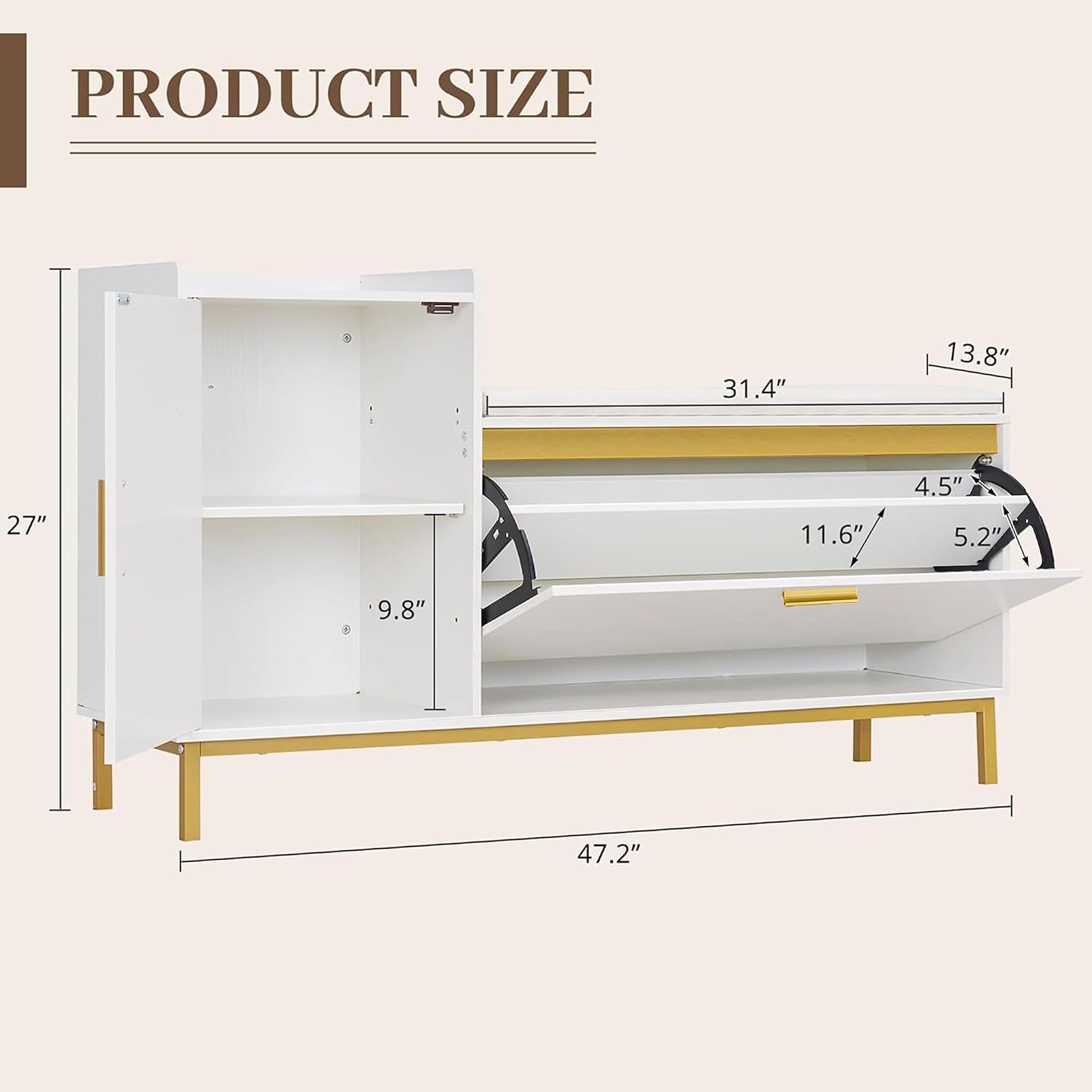 VECELO 2-Tier Shoe Storage Bench with Flip Drawers