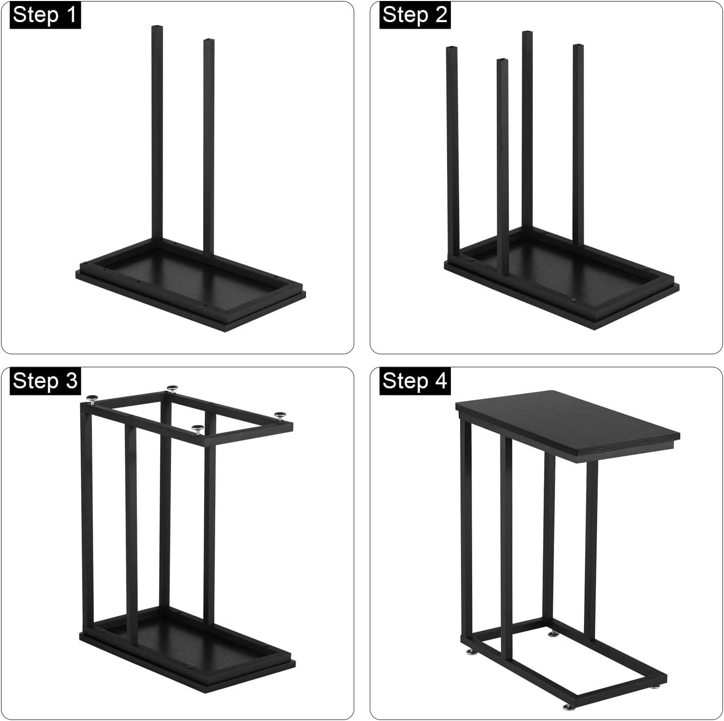 VECELO C Shaped End Side Table for Sofa Couch and Bed Snack TV Tray - VECELO