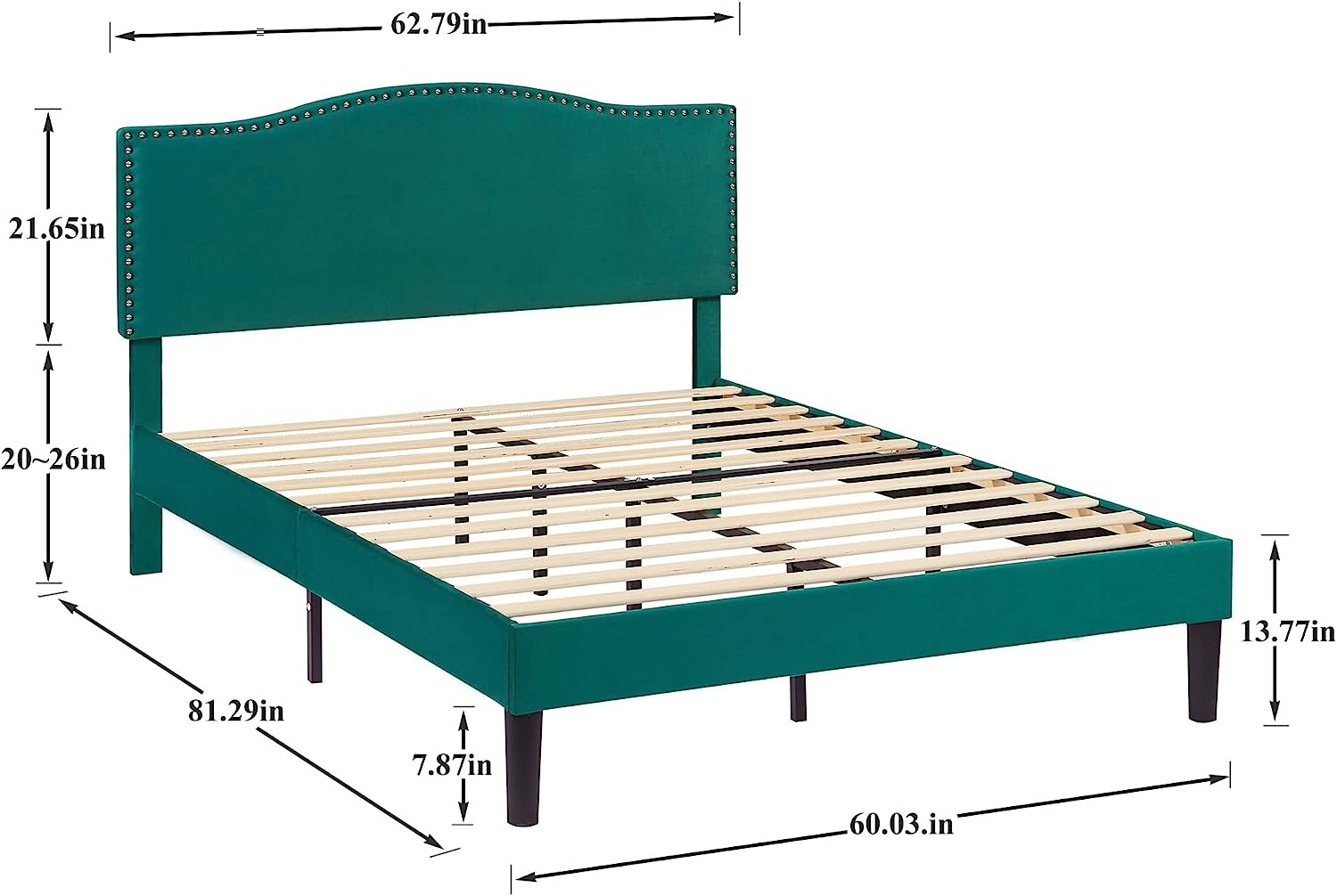 VECELO Bed Frame Platform with Upholstered Headboard & Wooden Slats Support - VECELO