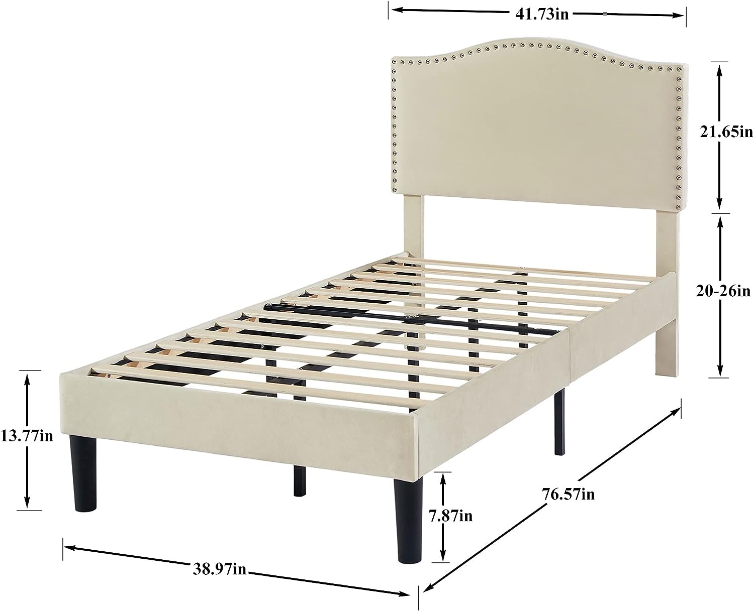 VECELO Bed Frame Platform with Upholstered Headboard & Wooden Slats Support - VECELO