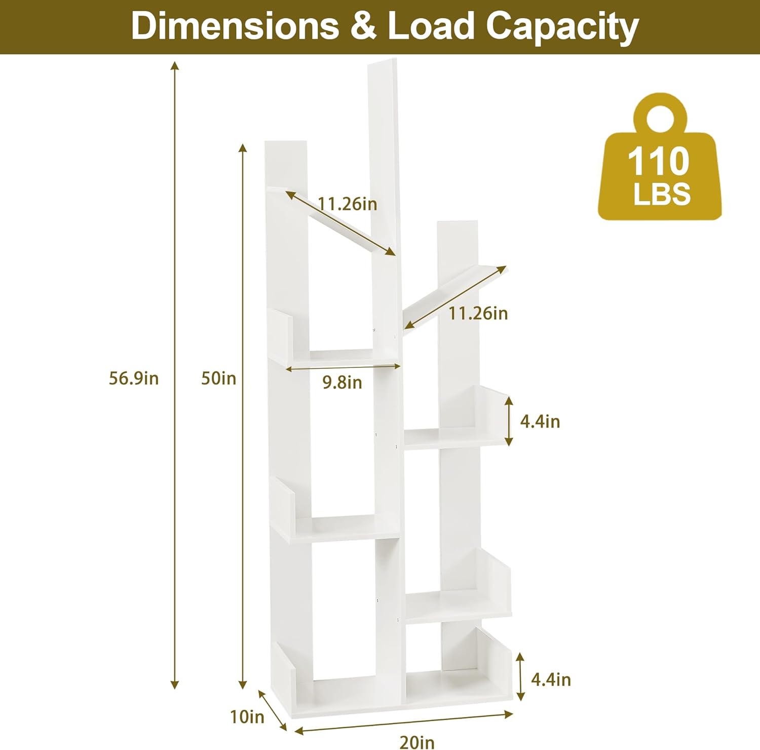 VECELO Tree Bookshelf,8 Shelf Storages Bookcase