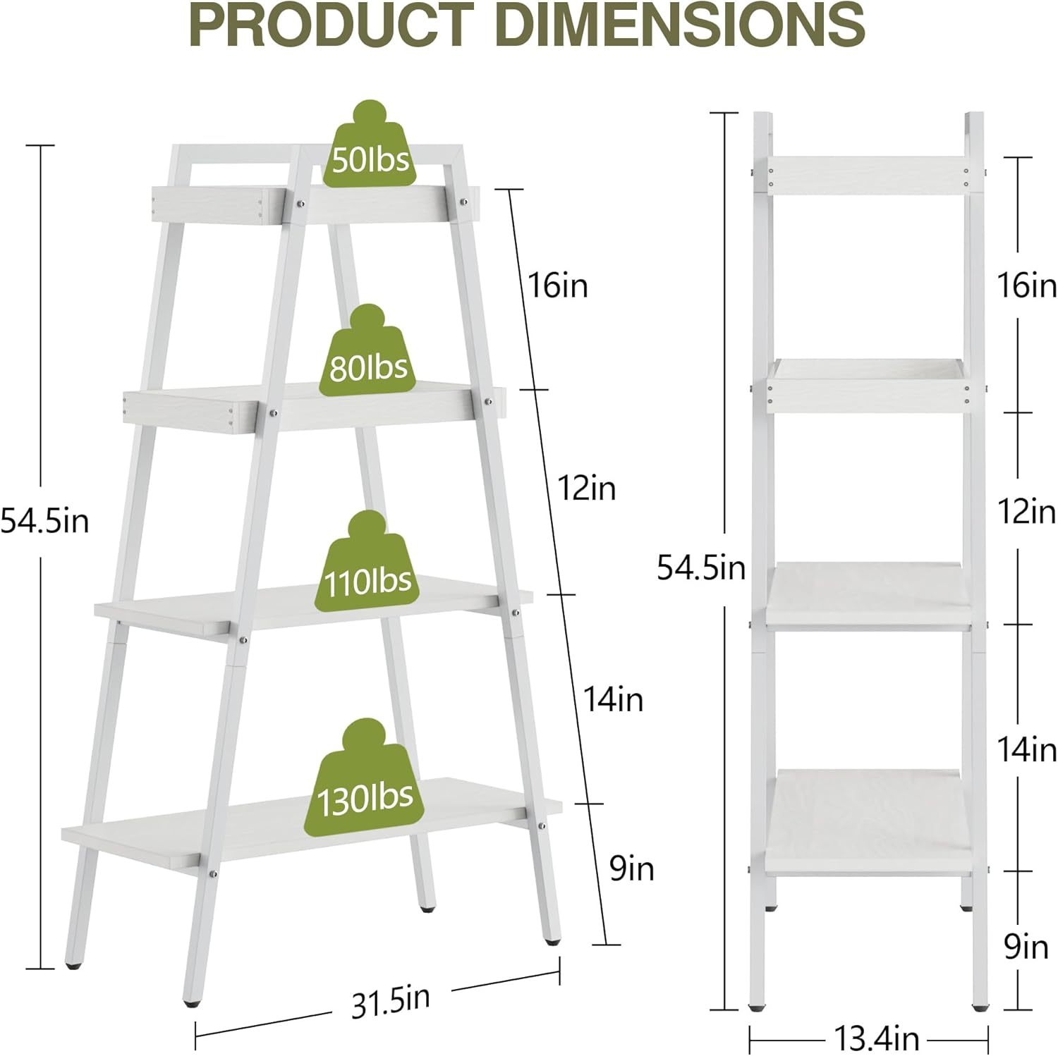 VECELO Ladder Shelf/Display Shelf 4 Tier Storage Bookcase Rack Wood & Steel