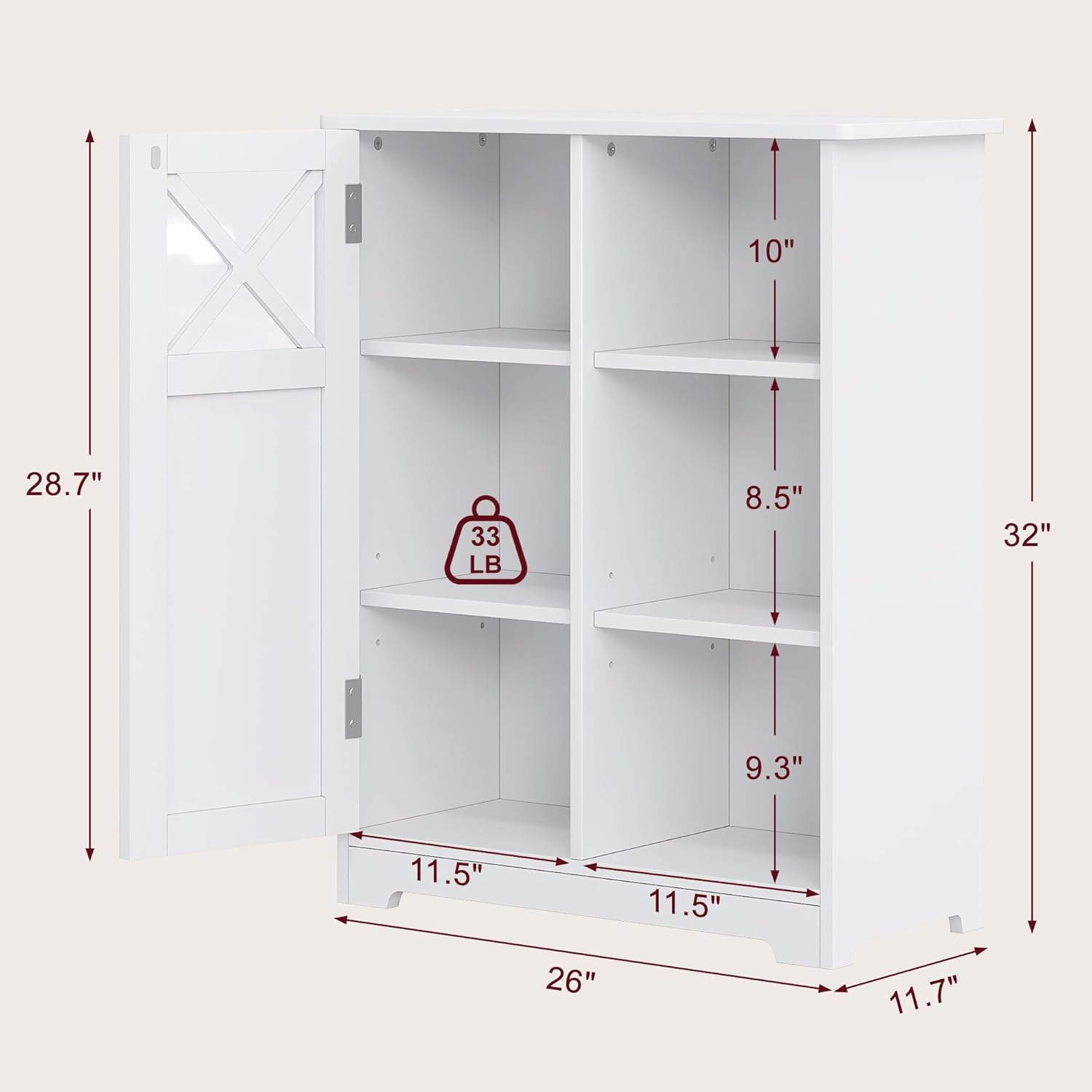 VECELO Bathroom Floor Storage Cabinet with 2 Adjustable Shelves