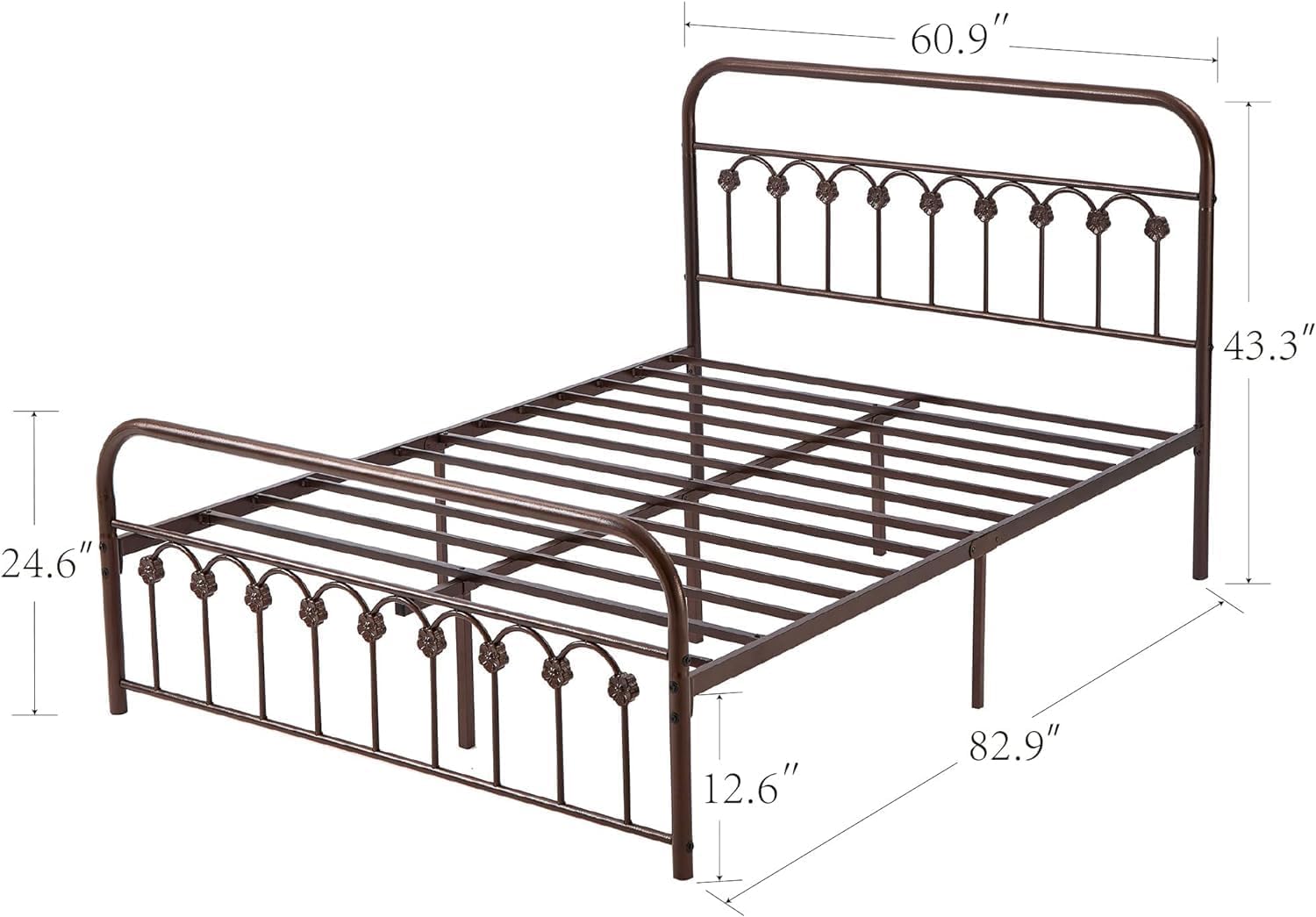 VECELO Metal Bed Frame/Mattress Foundation with Vintage Flower Headboard & Footboard