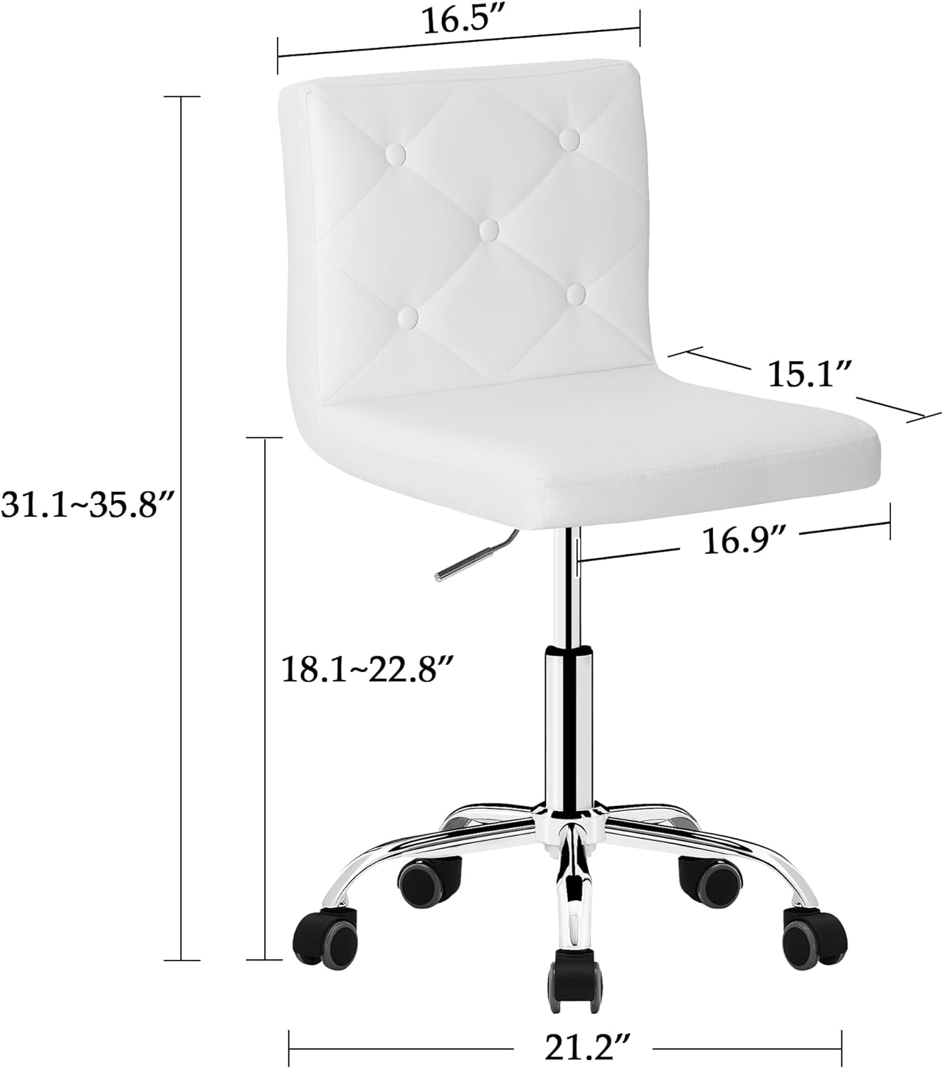 VECELO PU Leather Mid-Back Armless Desk Chair Adjustable Height 360° Rolling Swivel