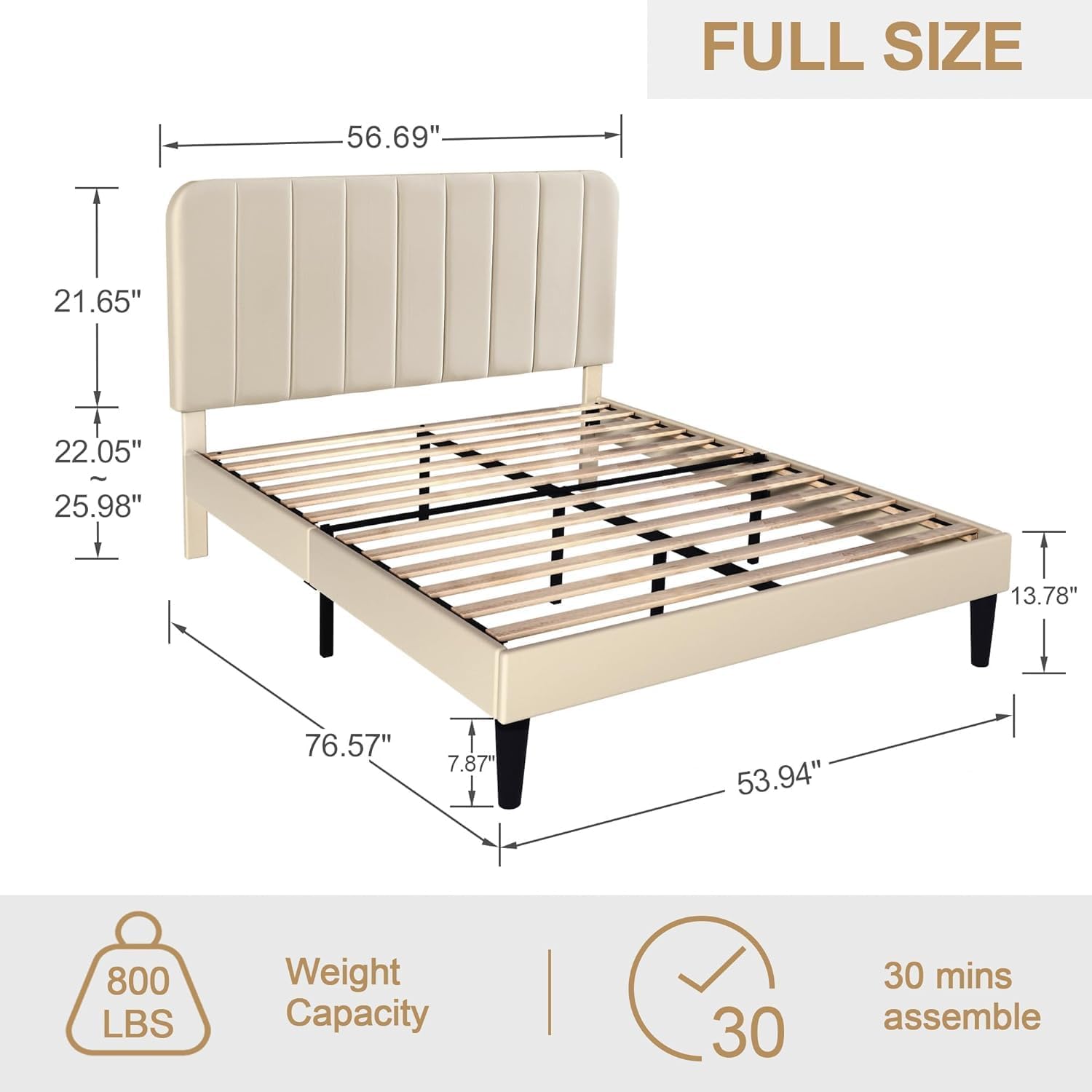 VECELO Upholstered Platform bedframe with Adjustable Headboard