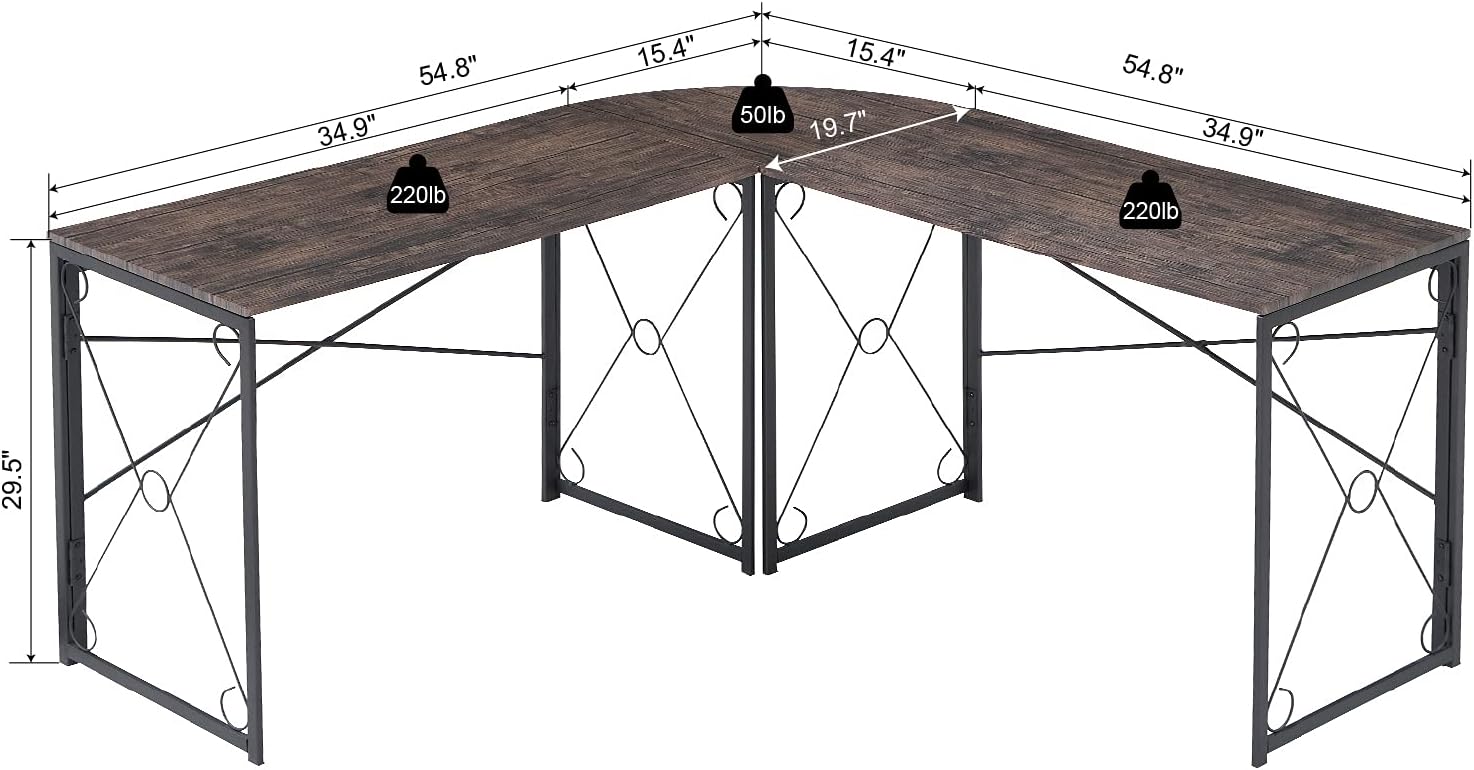 VECELO L Shaped Large Computer Corner Desk Industrial Home Office Workstation