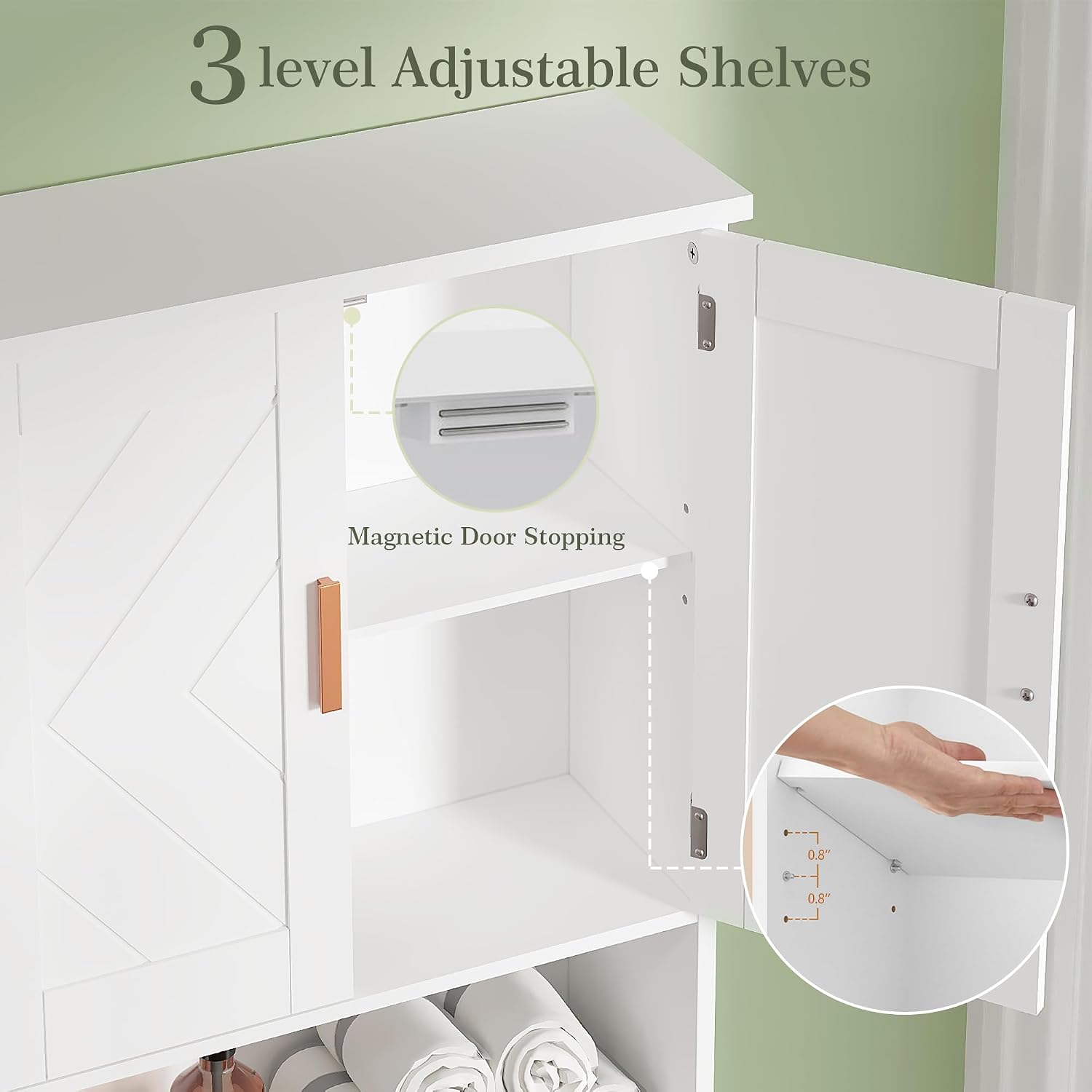VECELO Over The Toilet Storage Cabinet, Over Toilet Bathroom Shelf with Double Doors and Anti-Tip Device