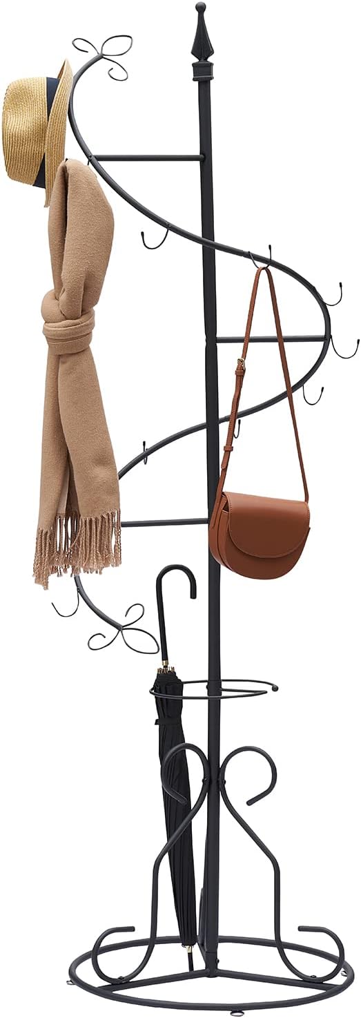 VECELO Modern Spiral Coat Rack, Hall Trees with Hooks and Umbrella Hol