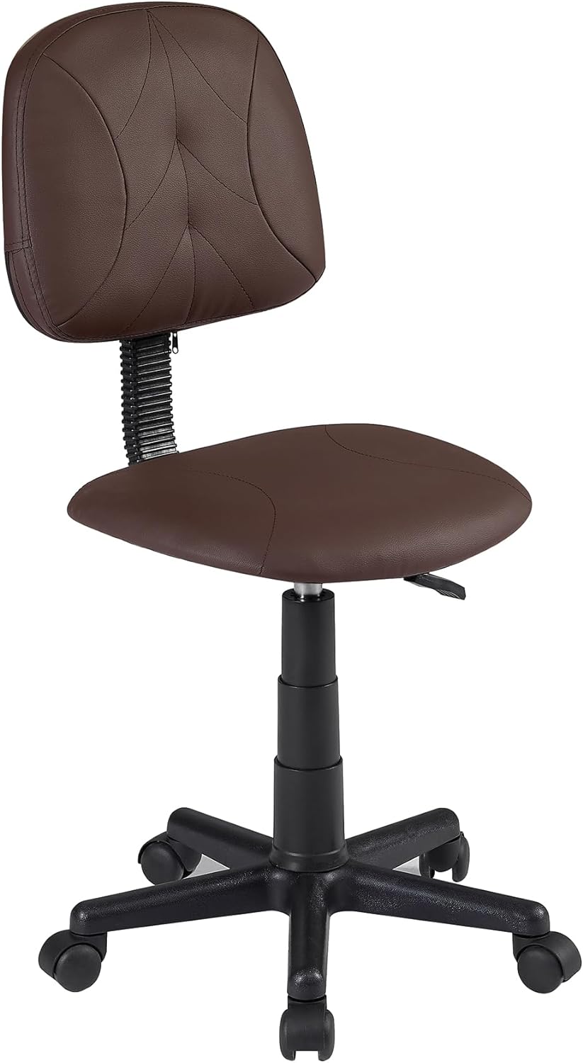 VECELO Small Desk Armless Low-Backrest PU Leather Ergonomic Computer C